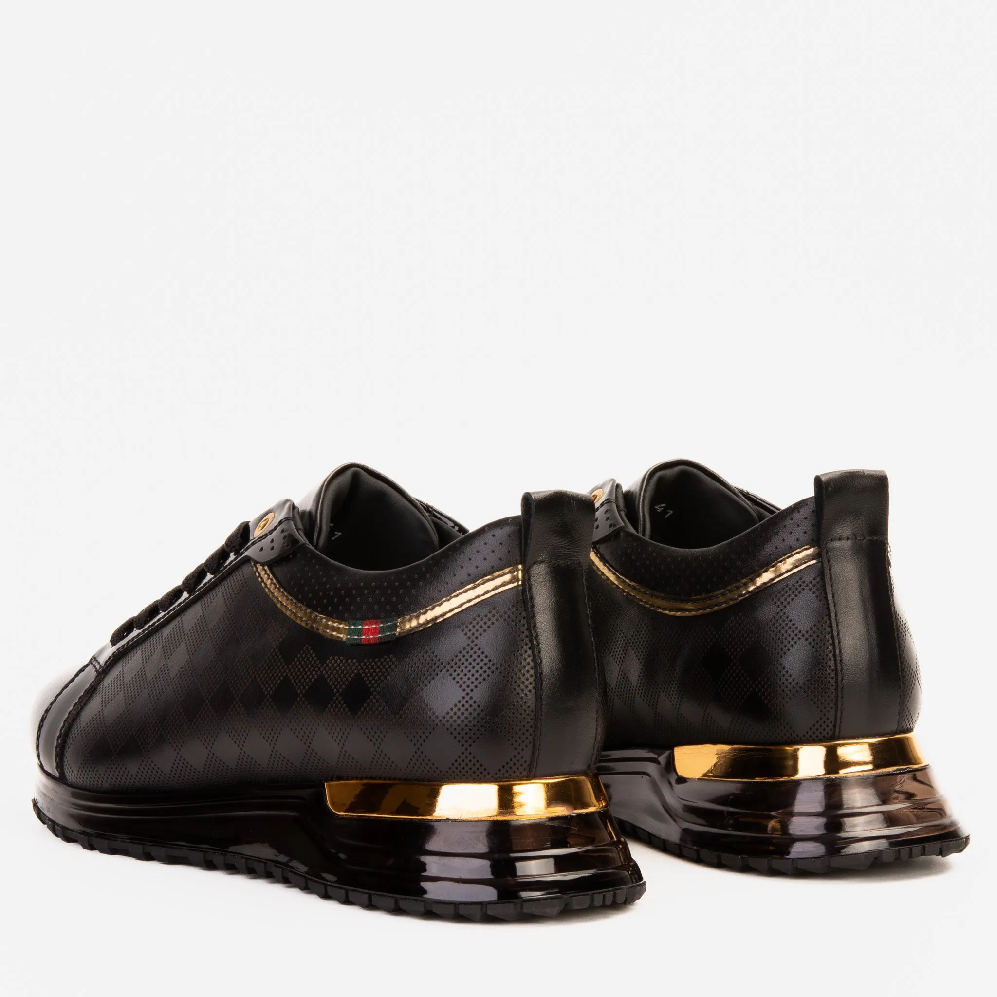 The Cenova Black & Gold Leather Men Sneaker Tone-Fit