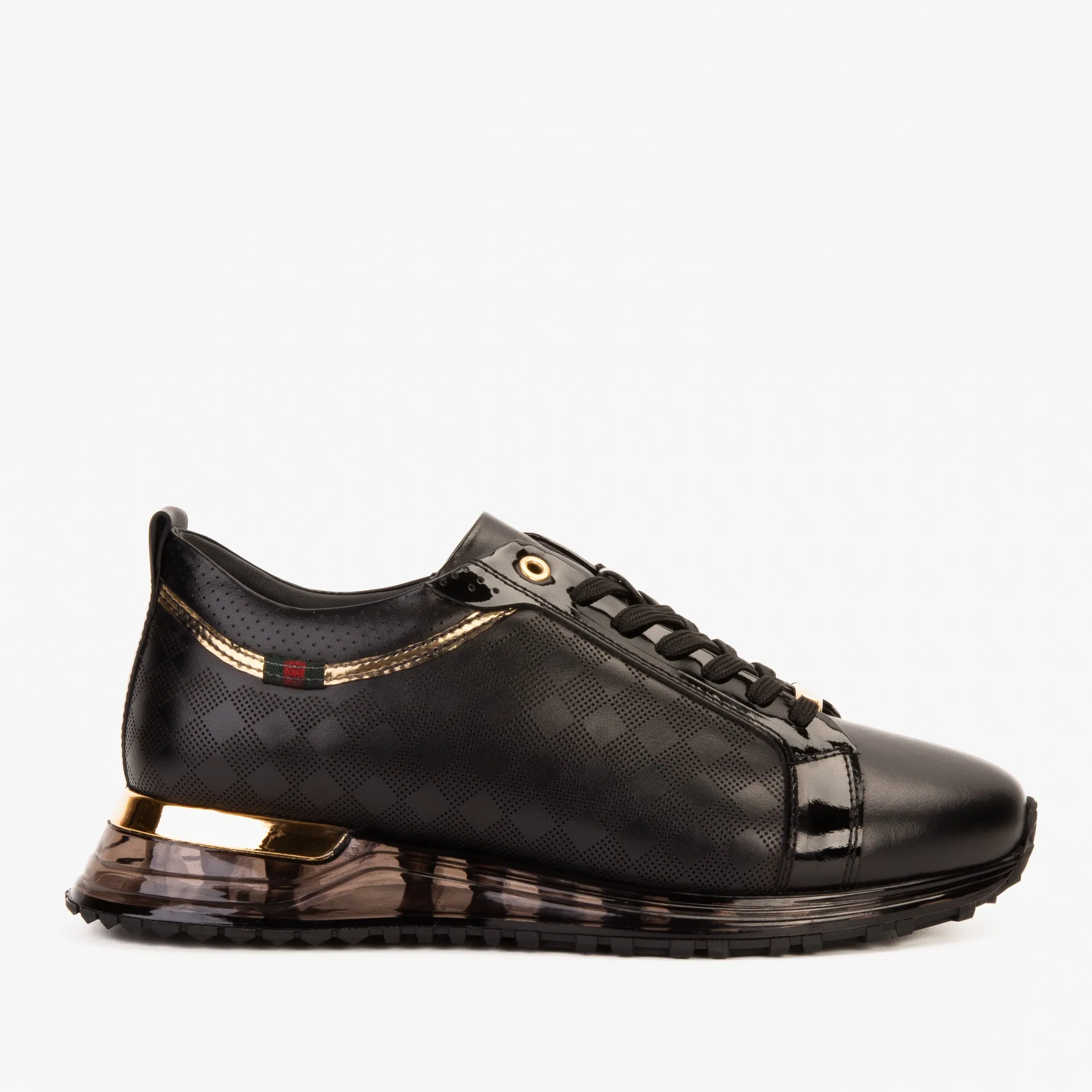 Street Edge The Cenova Black & Gold Leather Men Sneaker