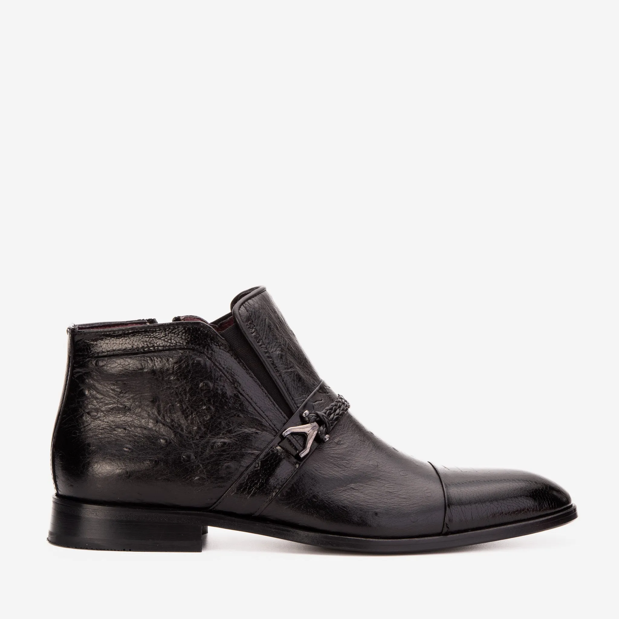 Ventilated Design The Dallas Black Leather Bit Ankle Zip-Up Dress Men Boot