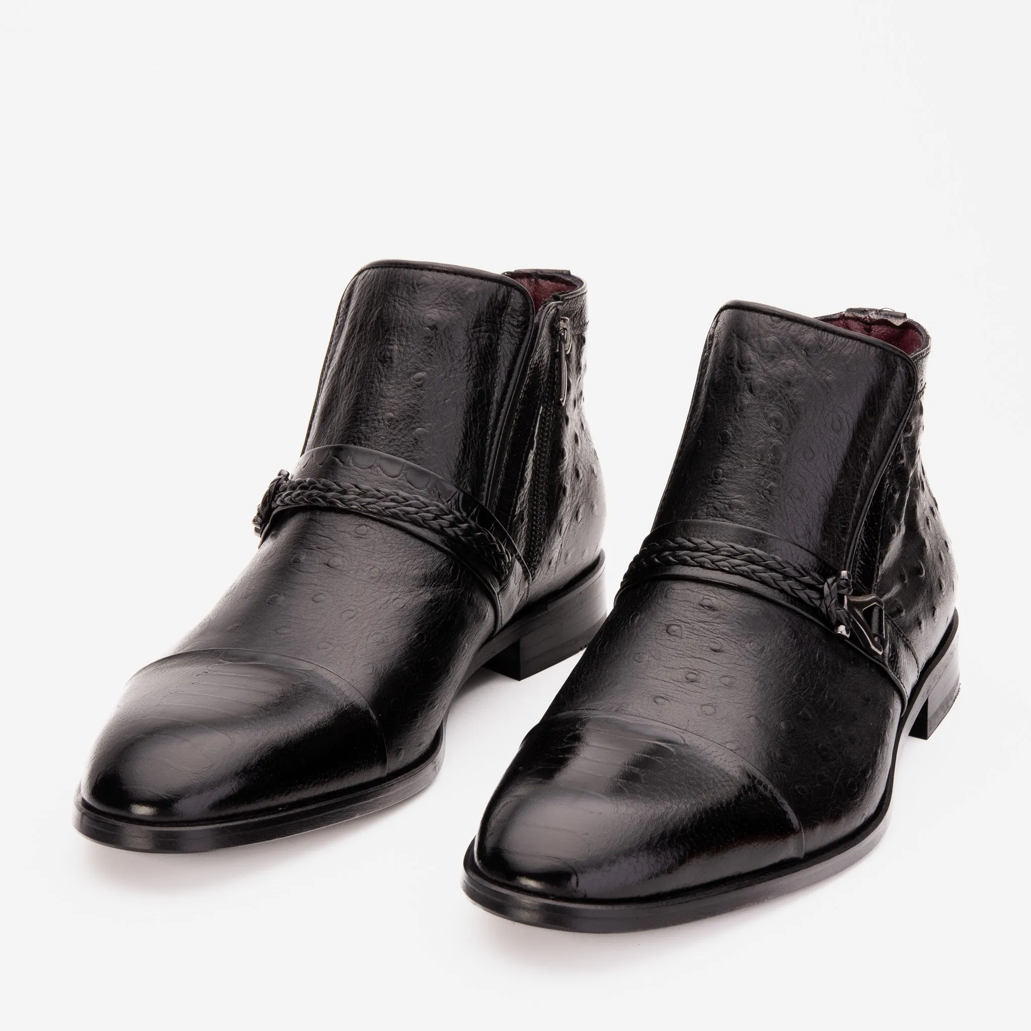 The Dallas Black Leather Bit Ankle Zip-Up Dress Men Boot Shock-Shield