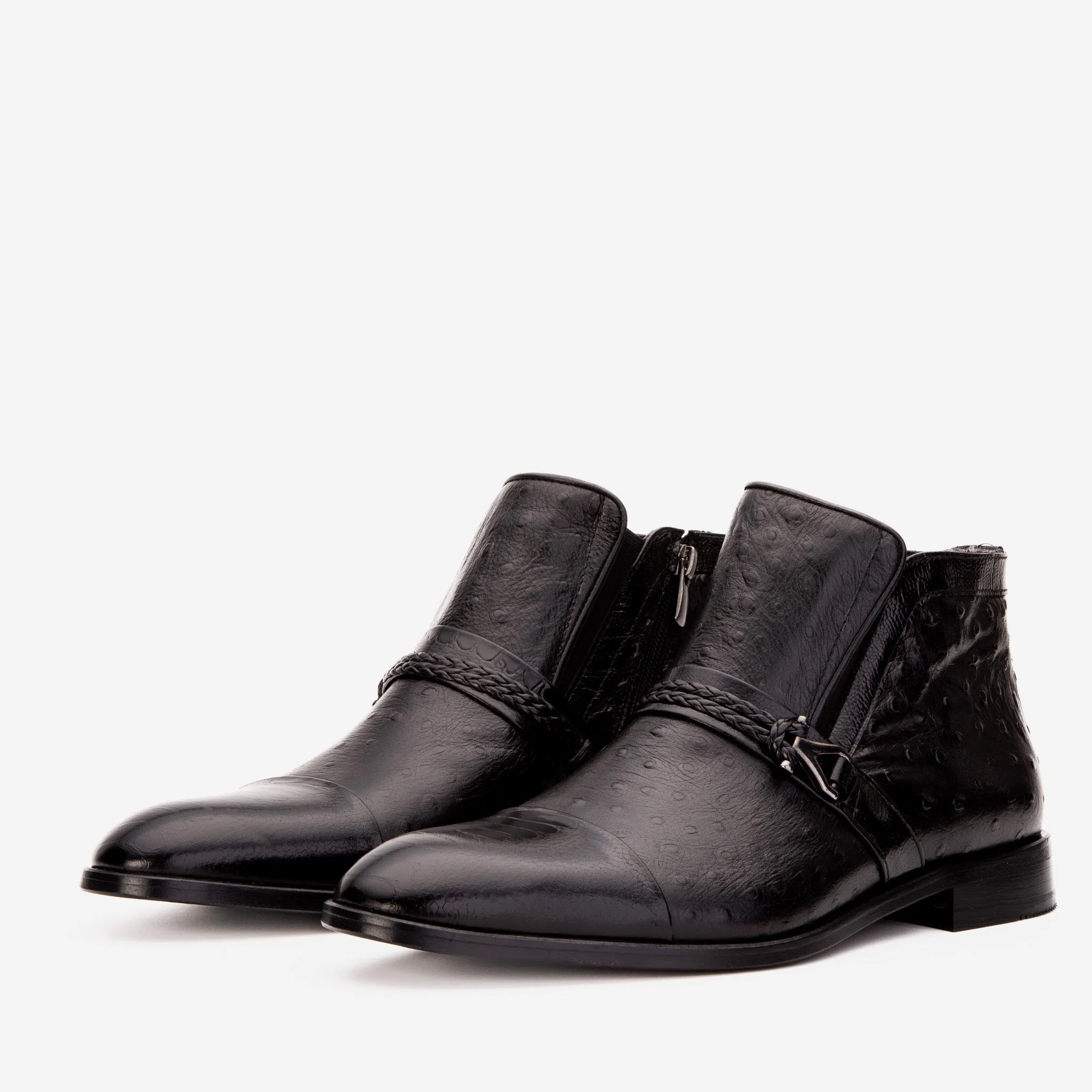 The Dallas Black Leather Bit Ankle Zip-Up Dress Men Boot Shock-Shield