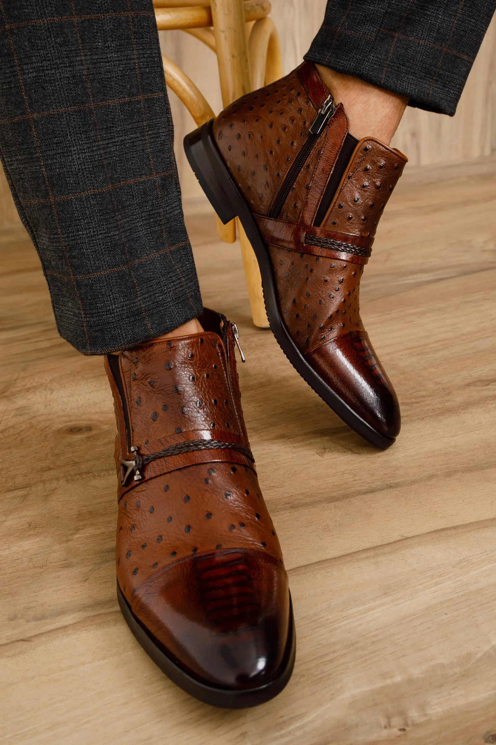 The Dallas Tan Leather Bit Ankle Zip-Up Dress Men Boot Stride-Boost