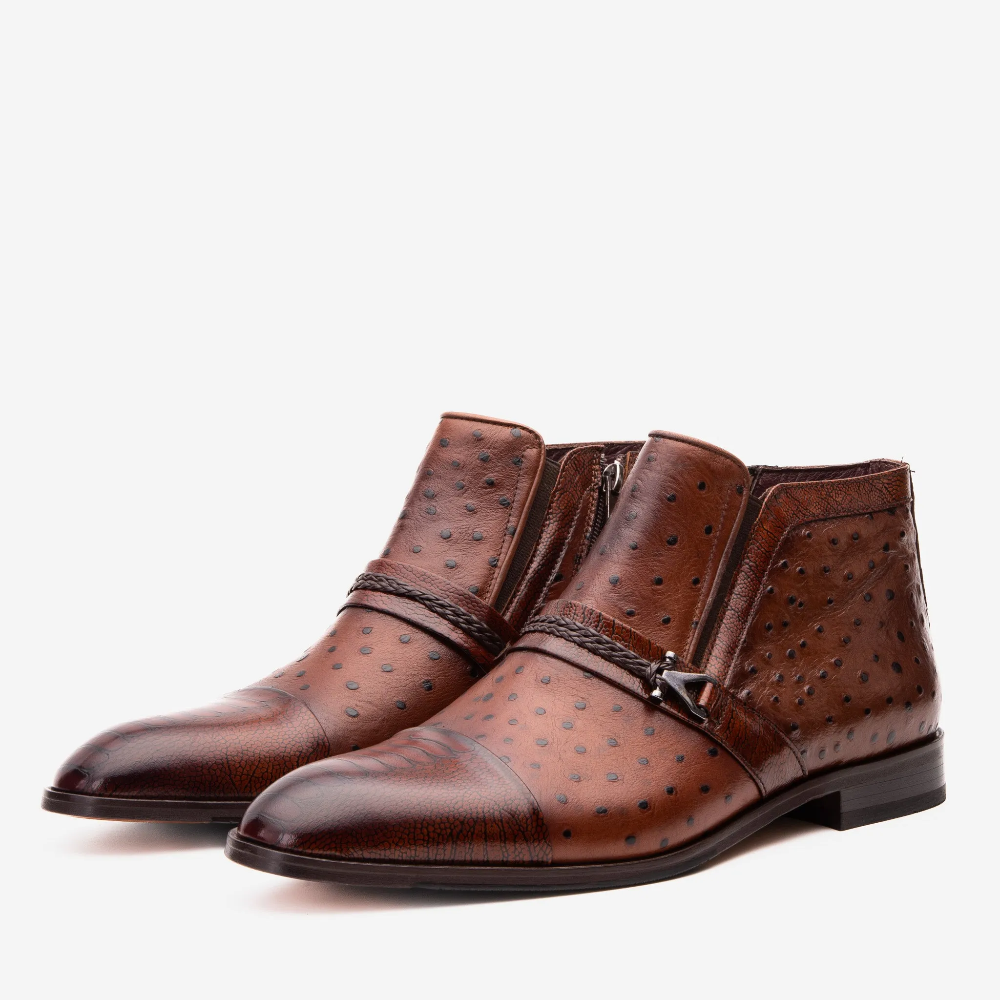 The Dallas Tan Leather Bit Ankle Zip-Up Dress Men Boot Stride-Boost