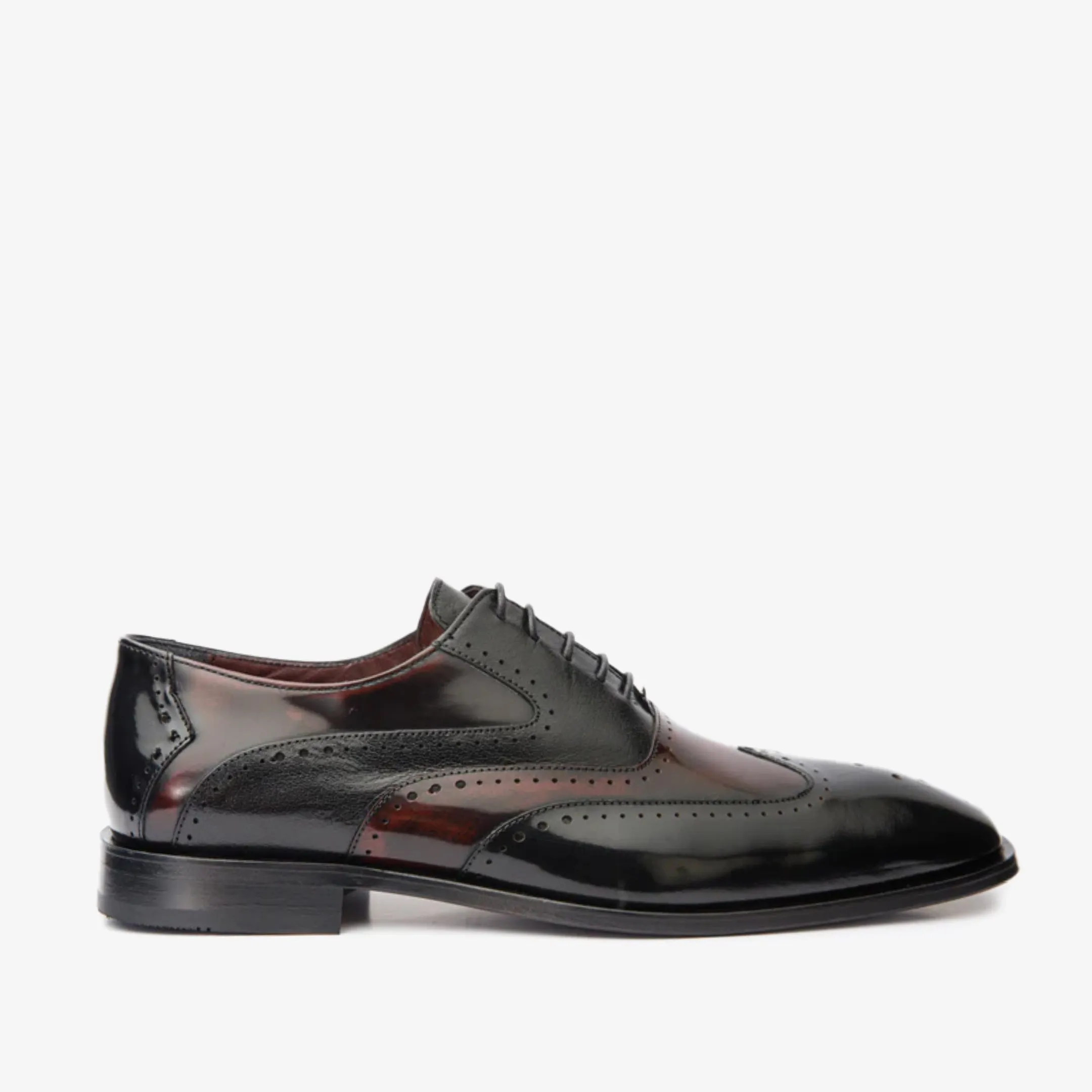 The Dicle Black/Burgundy Wingtip Semi Brogue Derby Men Shoe Agile Path warm glow