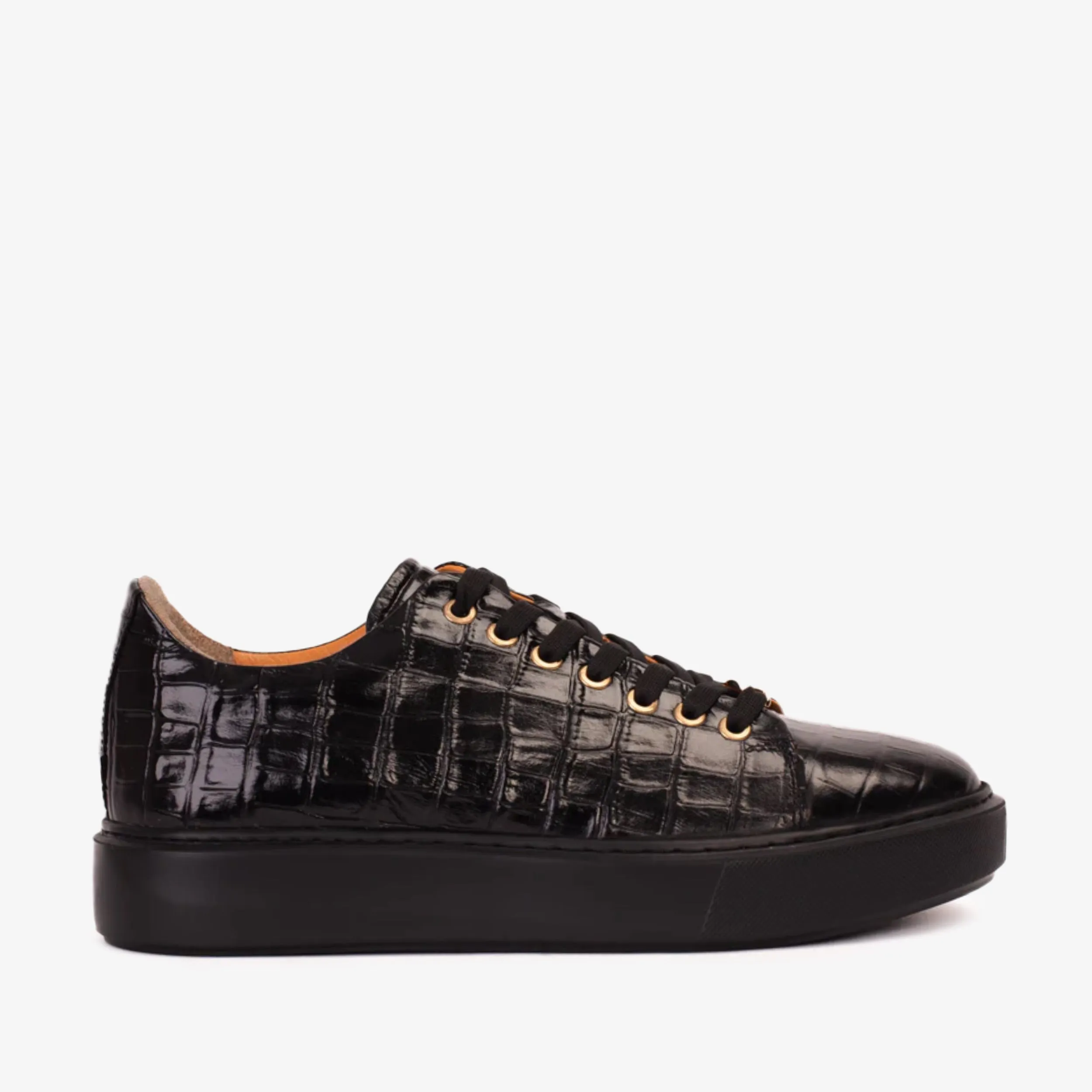 The Dublin Black Leather Men Sneaker Shiny Tone Fashion Edge