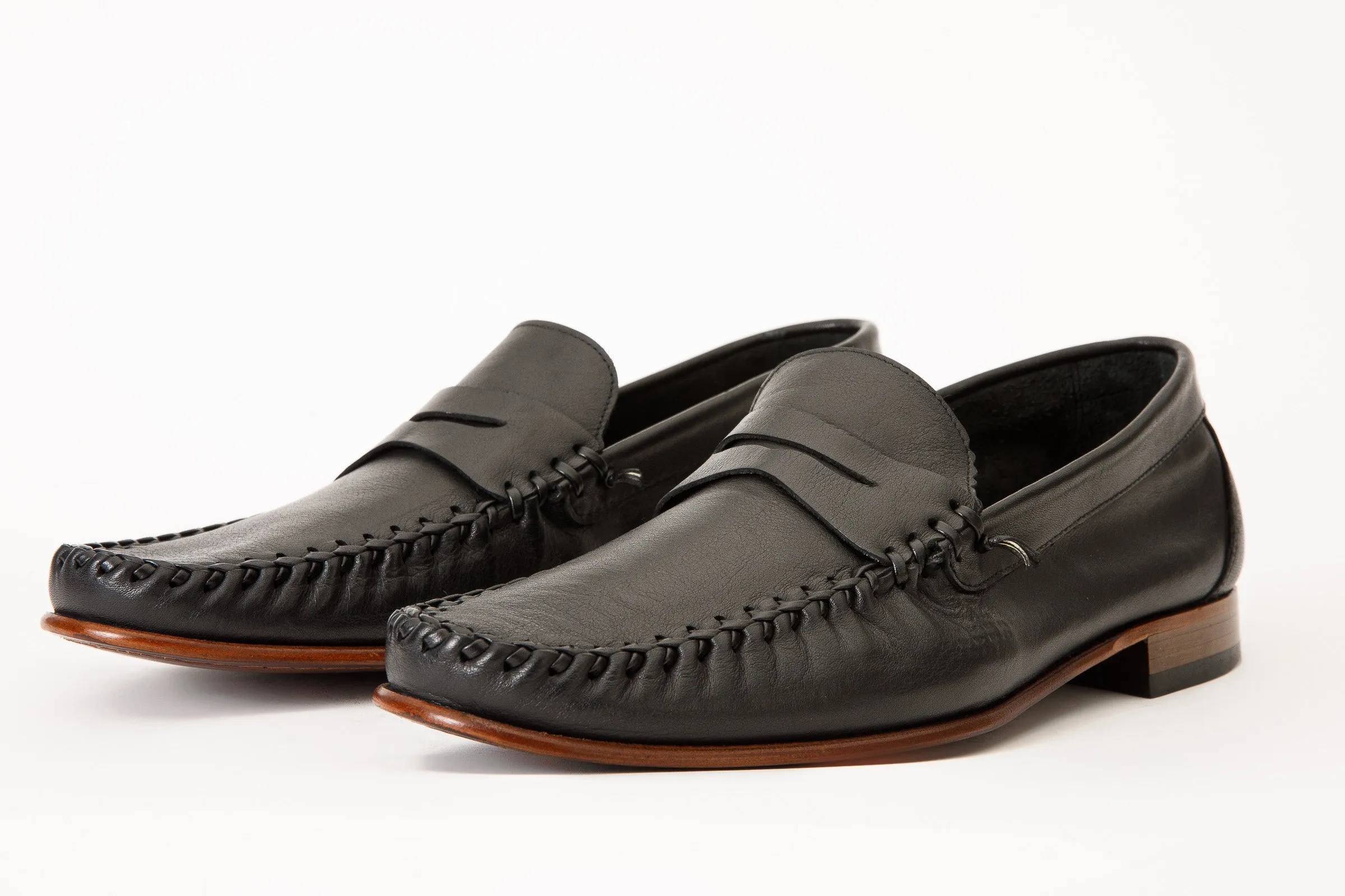 The Eregli Black Leather Penny Loafer Men Shoe Ankle-Pad