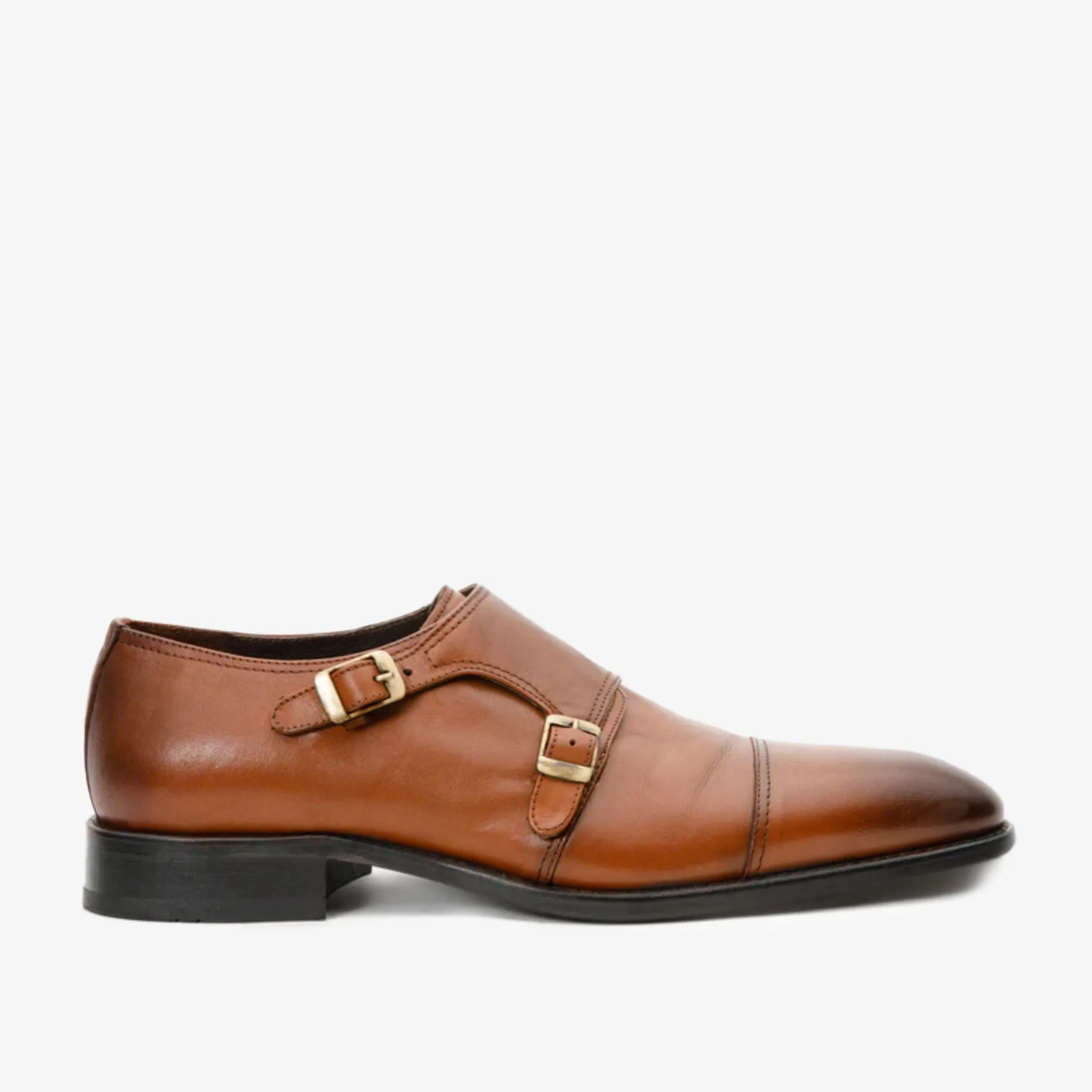 The Essen Brown Cap Toe Double Monk Strap Men Shoe Stone Grip