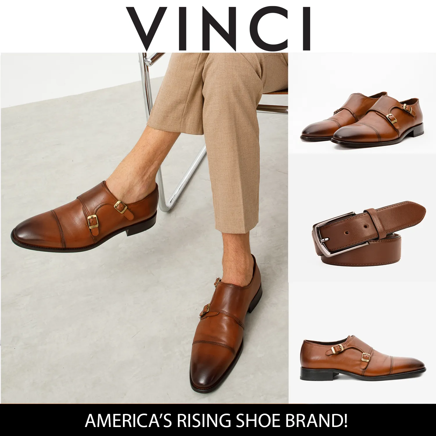 The Essen Brown Cap Toe Double Monk Strap Men Shoe Odor-free