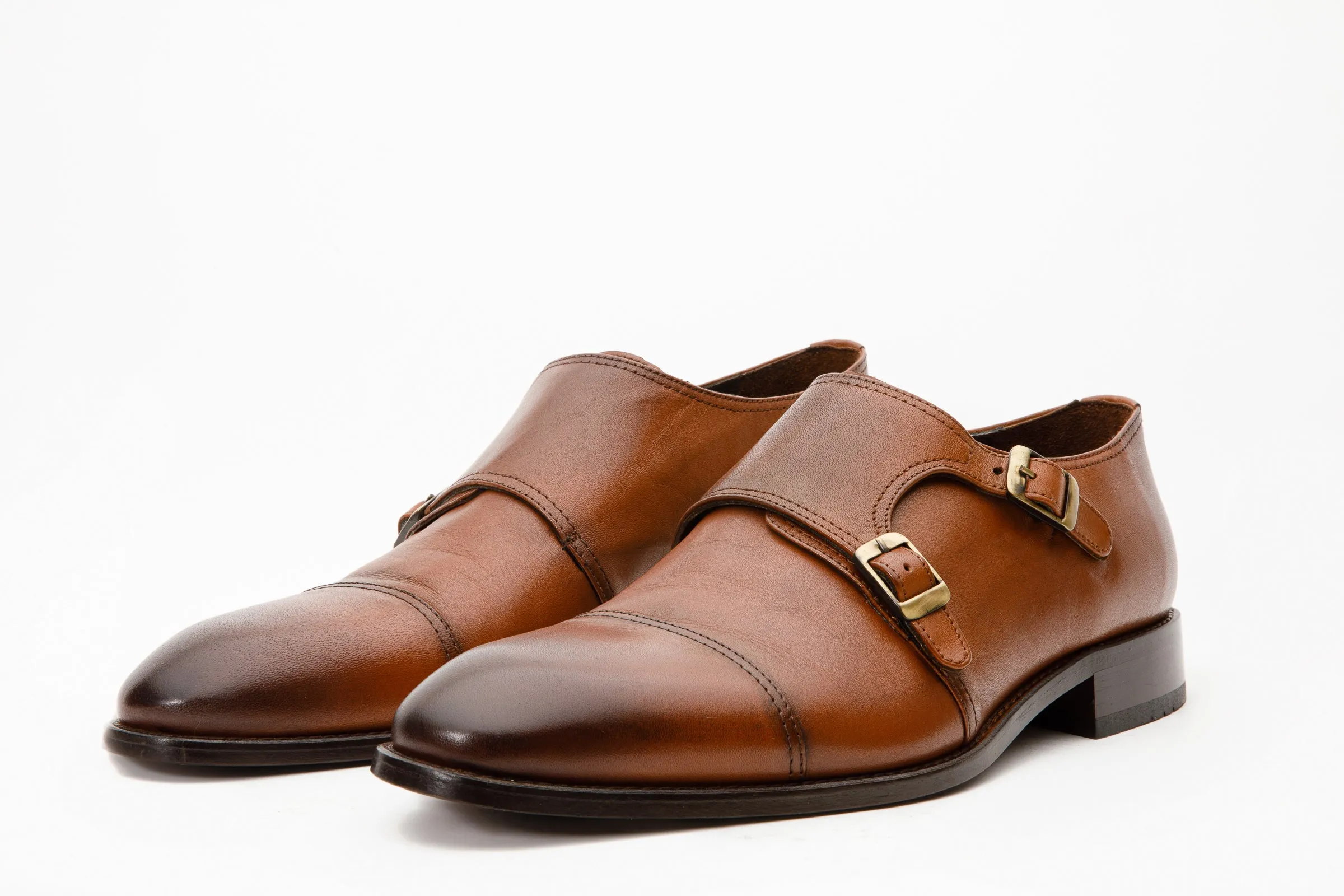 The Essen Brown Cap Toe Double Monk Strap Men Shoe Odor-free