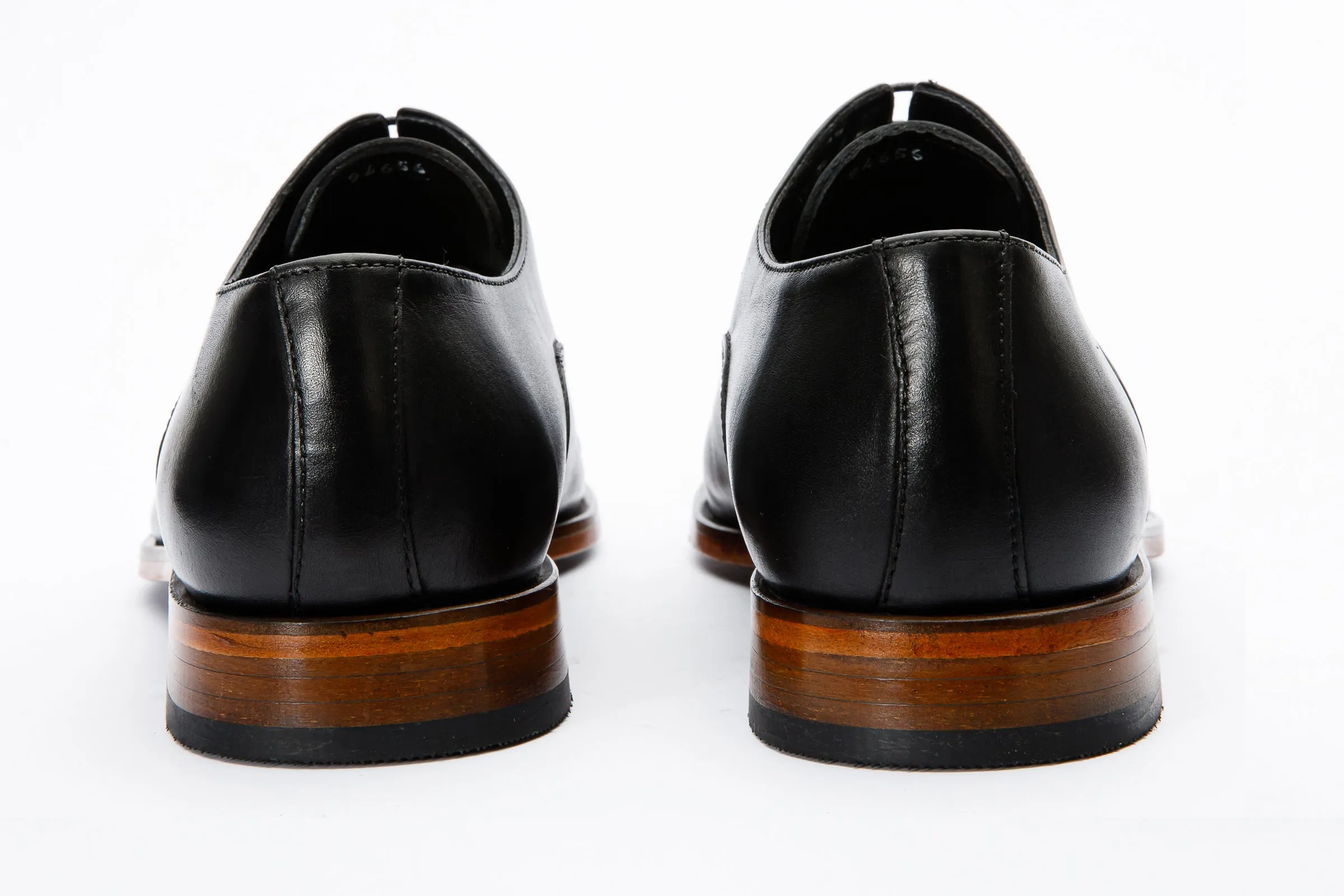 The Gambaha Black Leather Quarter Brogue Cap Toe Oxford Men Shoe Pull-Strap