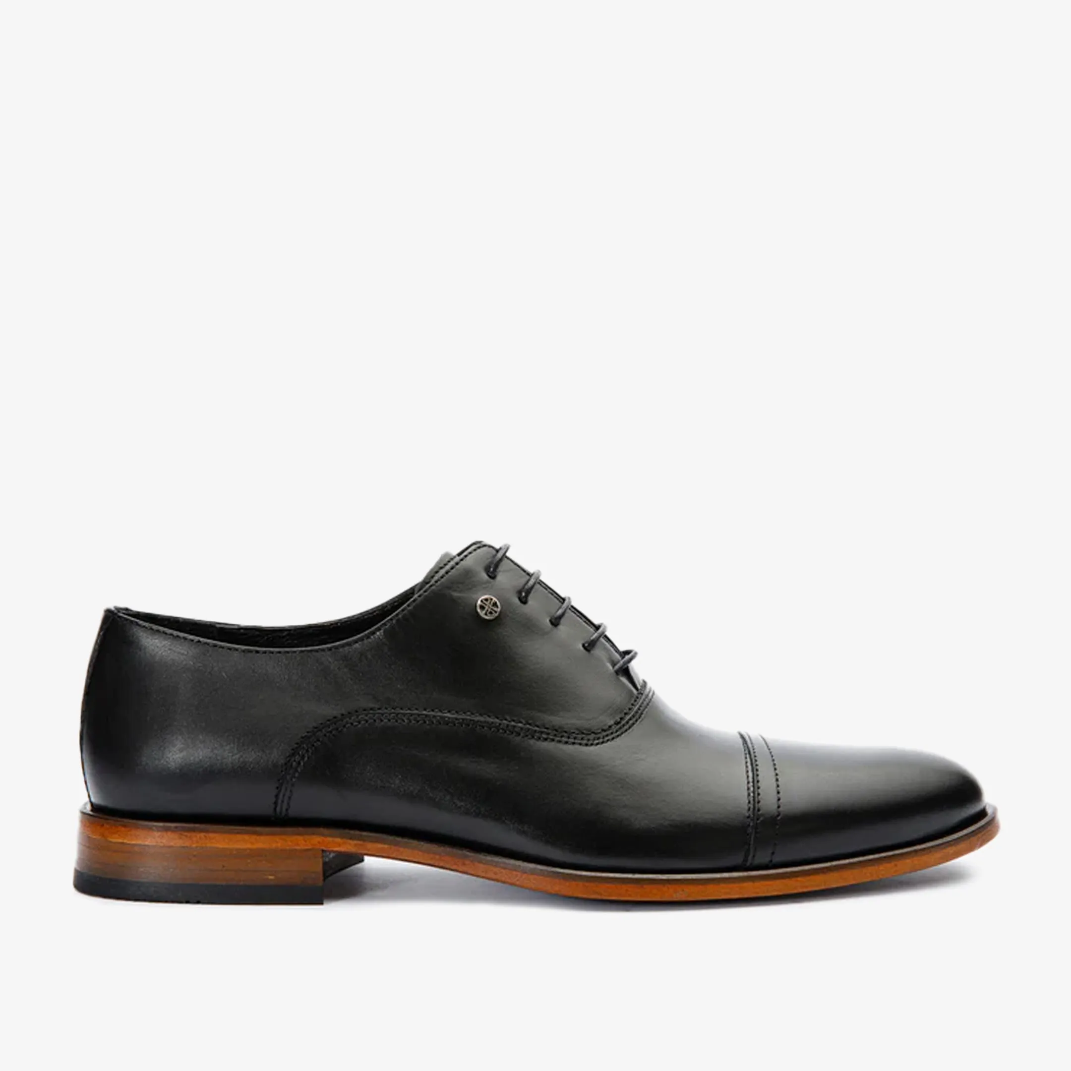 The Gambaha Black Leather Quarter Brogue Cap Toe Oxford Men Shoe Sky View