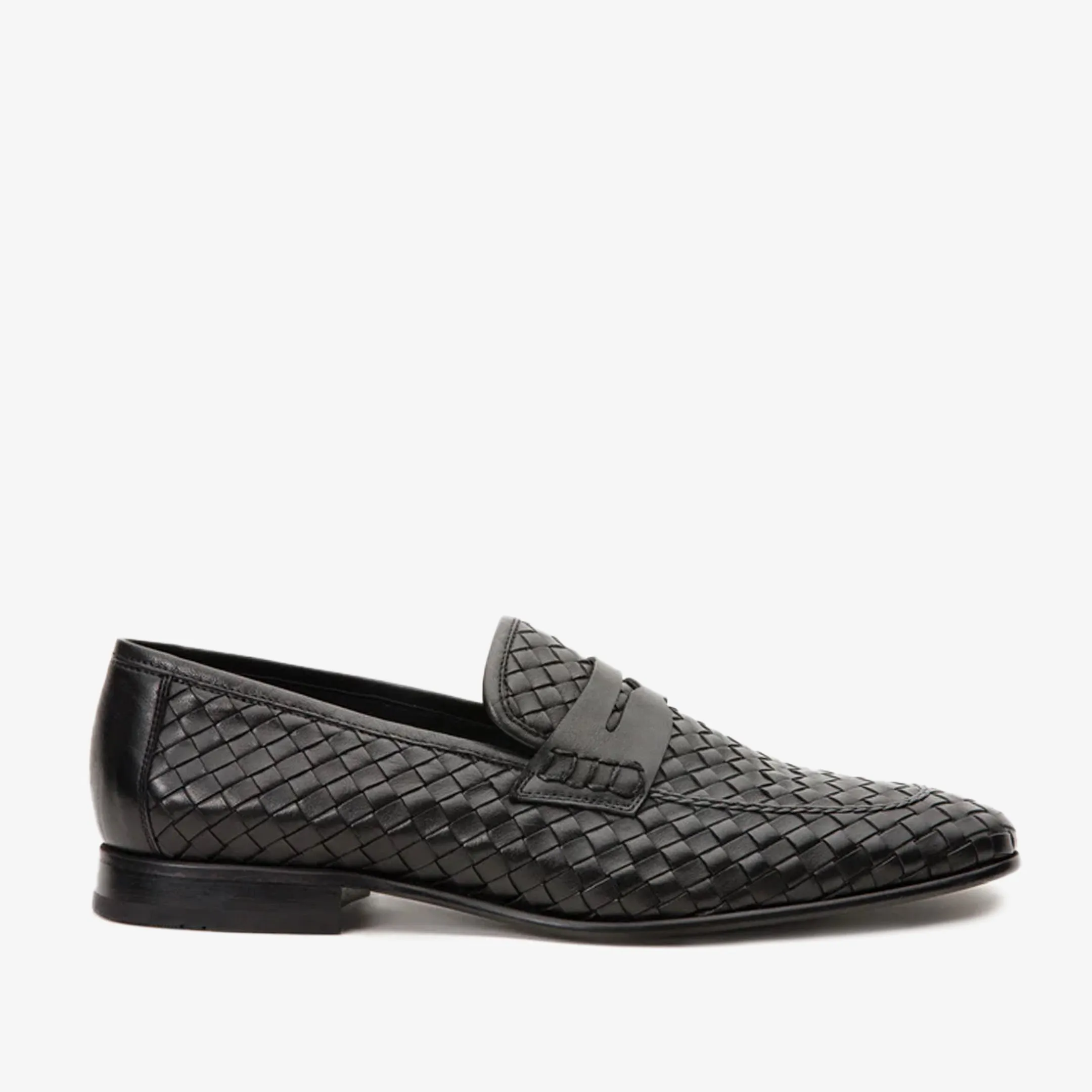 The Grand Woven Leather Black  Men Shoe Penny Loafer Wind Block