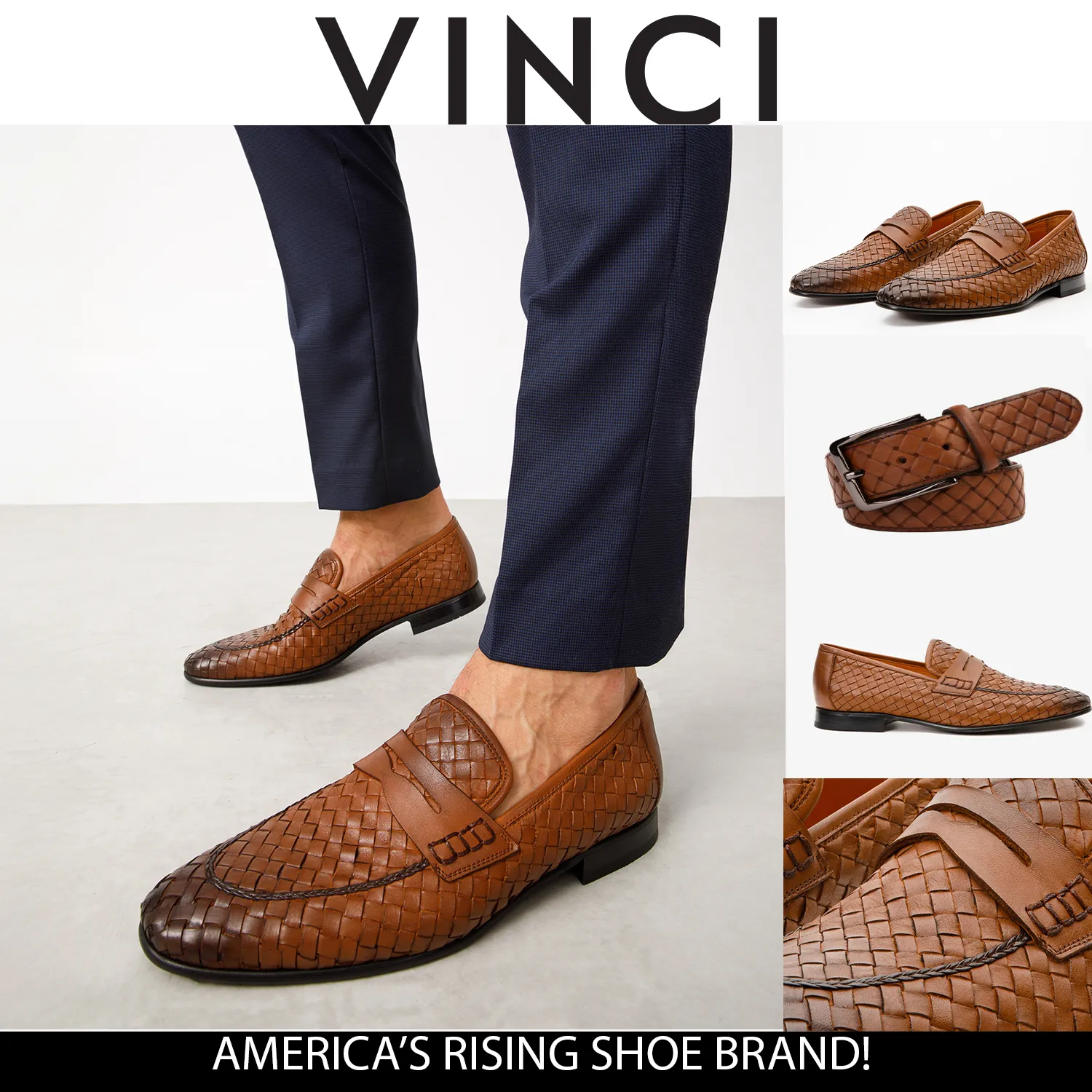 The Grand Woven Leather Tan Men Shoe Penny Loafer synthetic leather