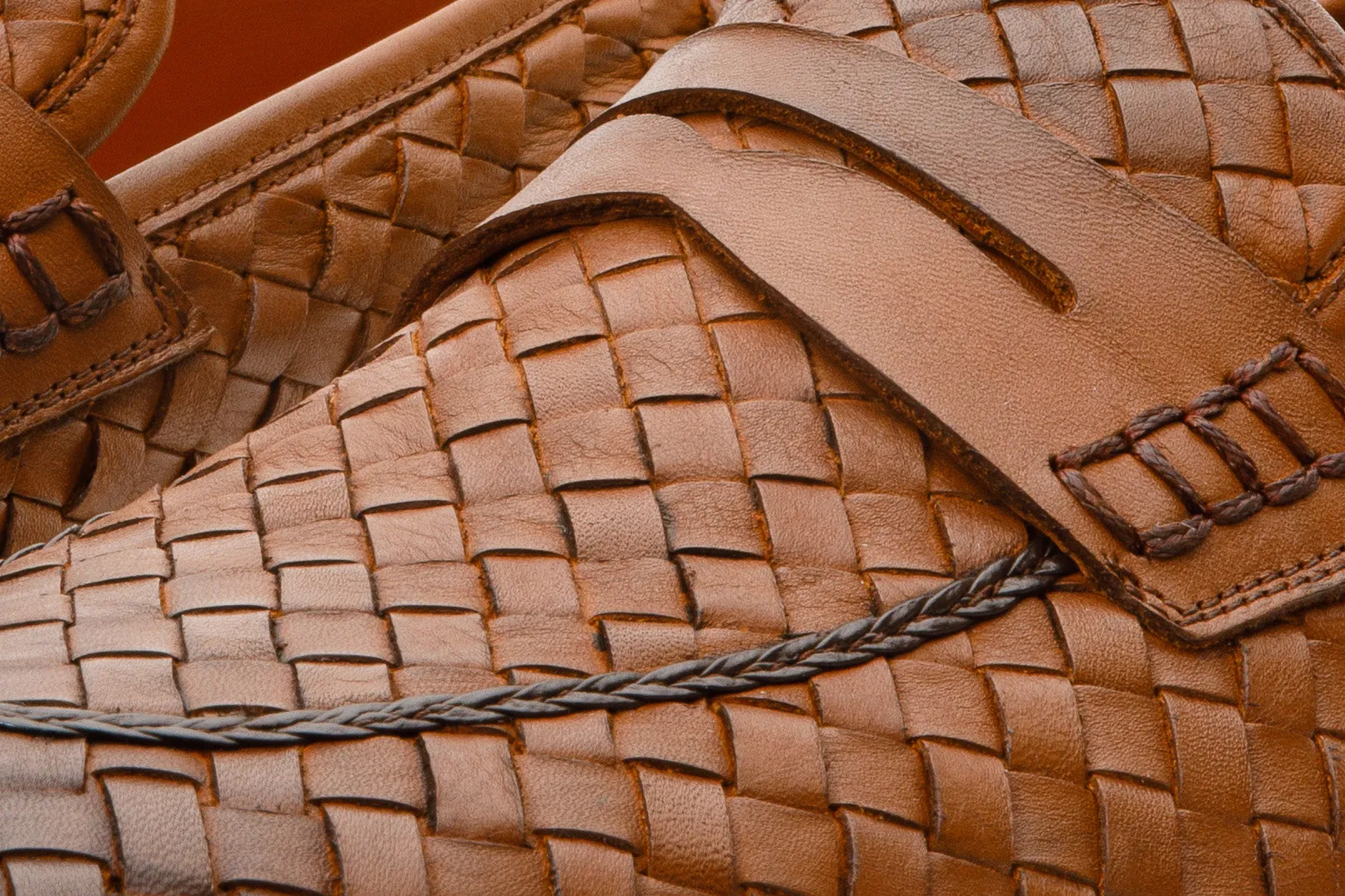The Grand Woven Leather Tan Men Shoe Penny Loafer synthetic leather