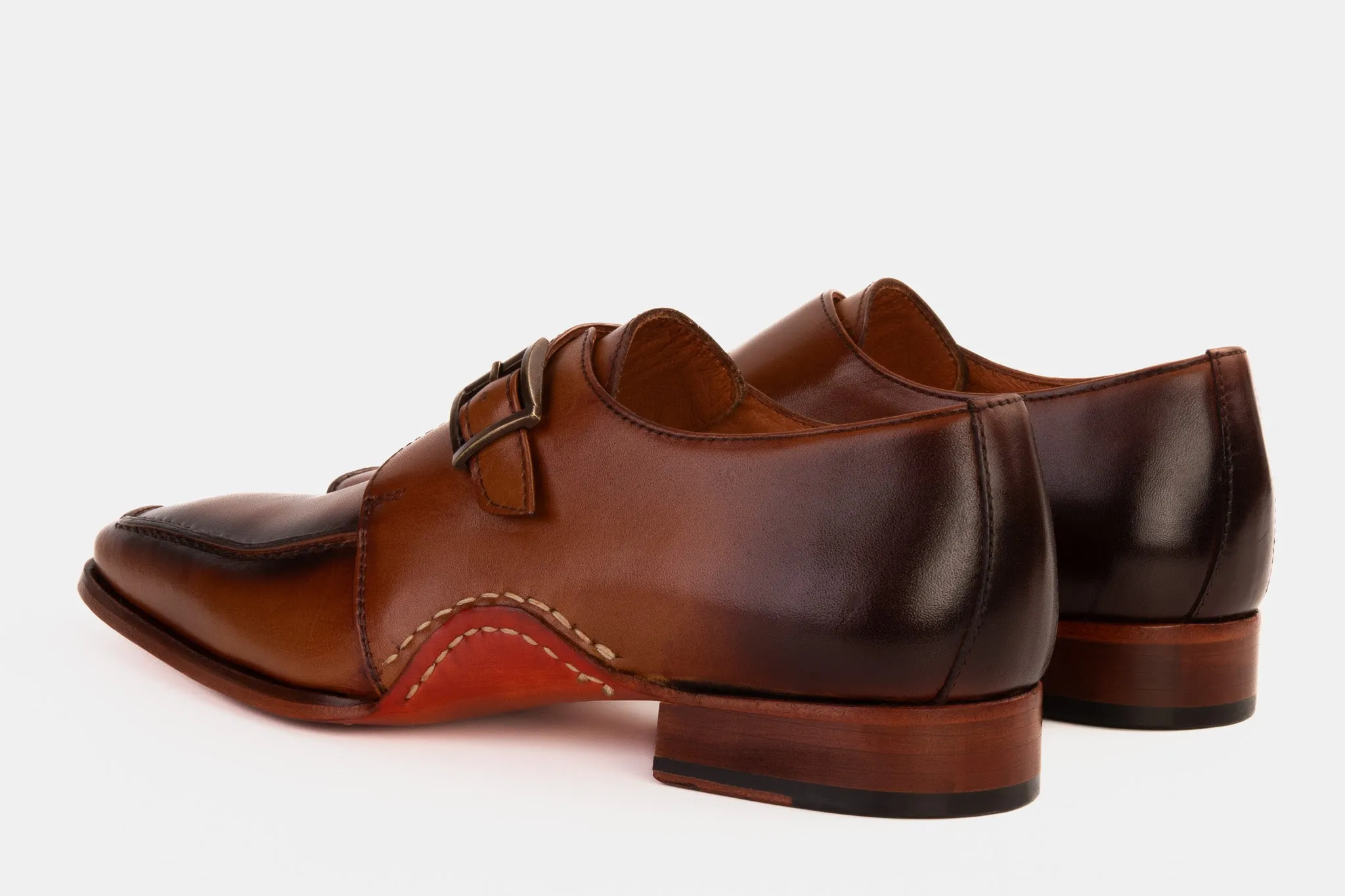 The Hagrid Tan Leather Single Monk Strap Handmade Men Shoe Holographic