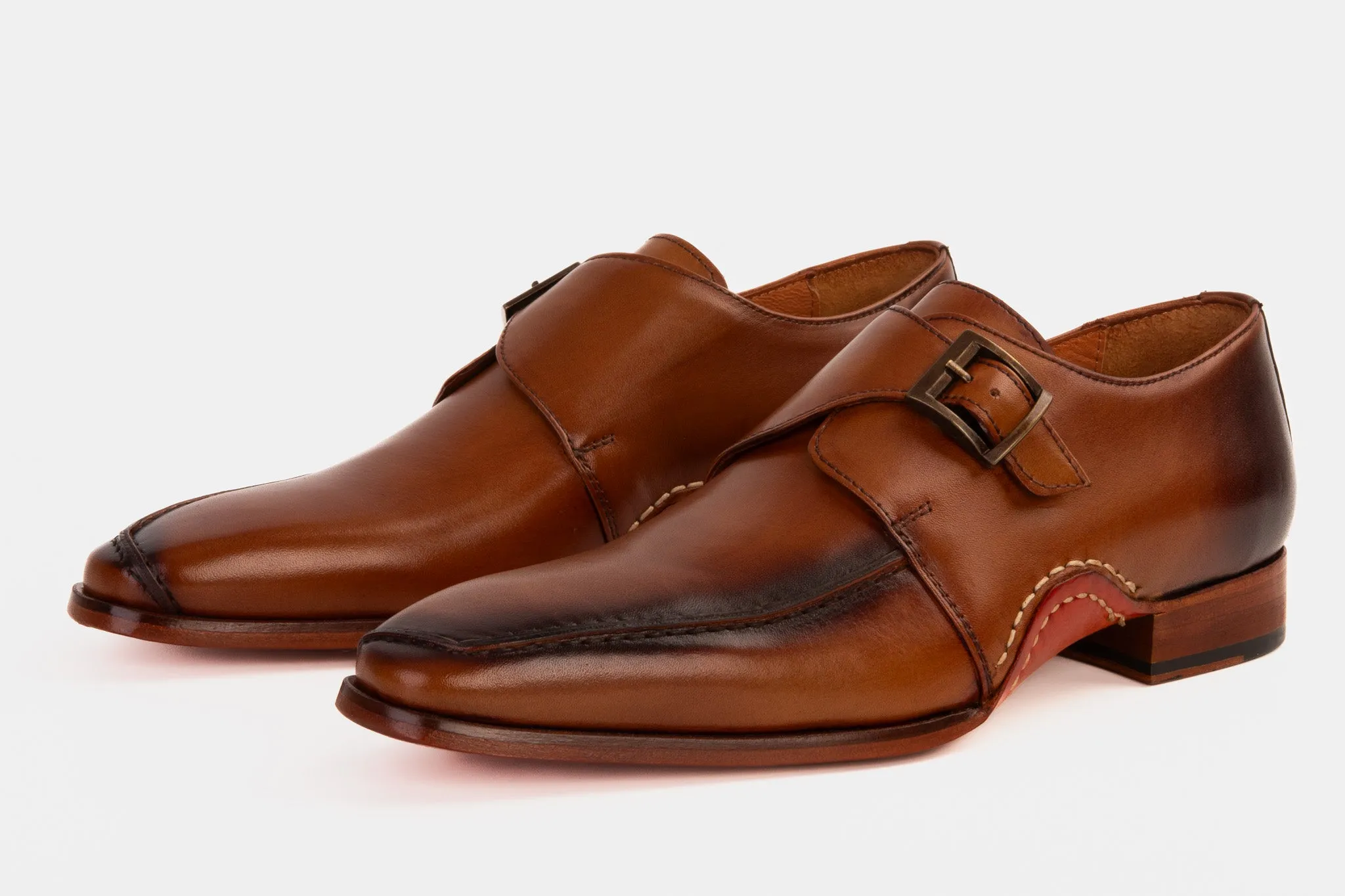 The Hagrid Tan Leather Single Monk Strap Handmade Men Shoe Holographic