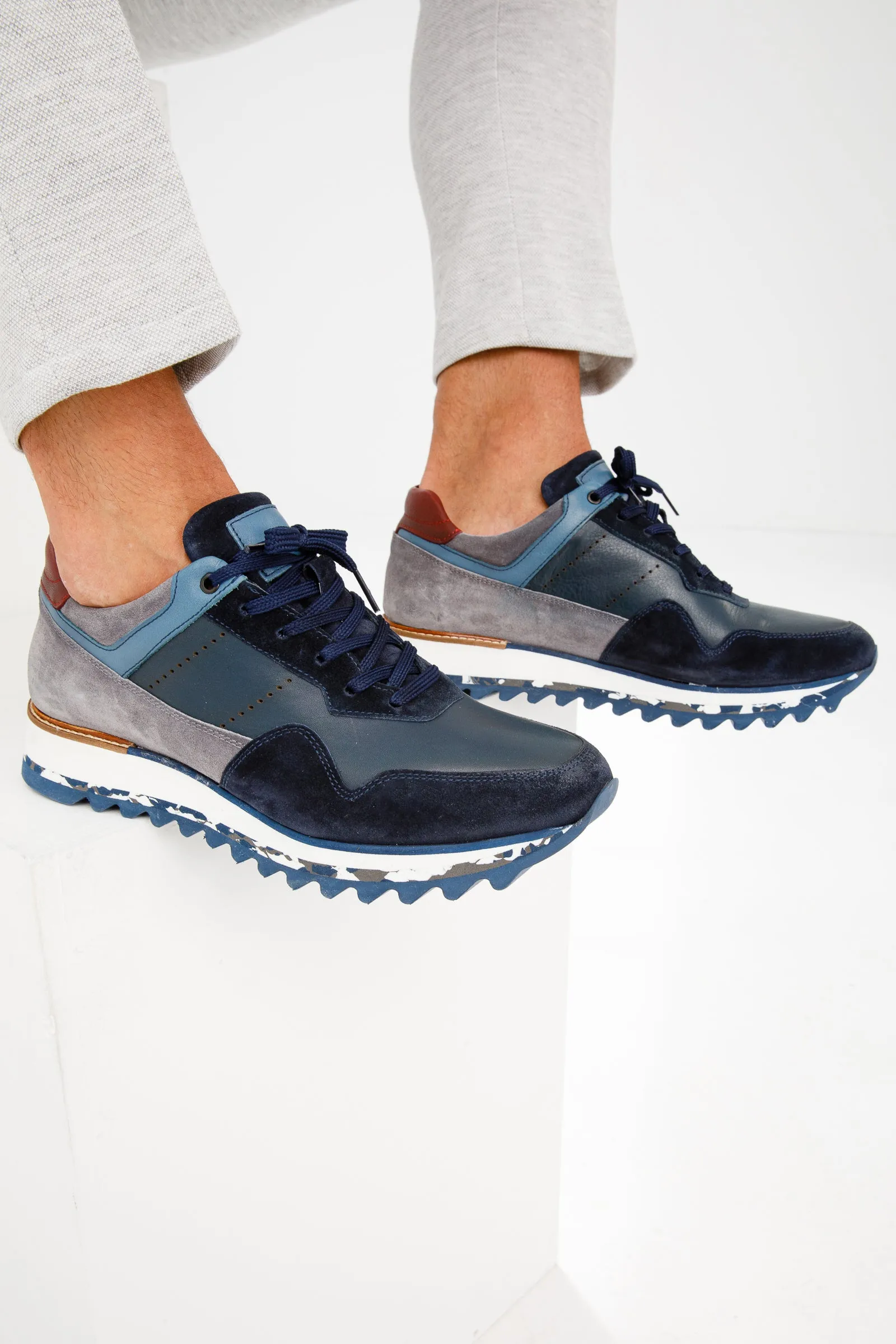 The Hoskova Navy Blue Leather Men Sneaker Slope-Grip