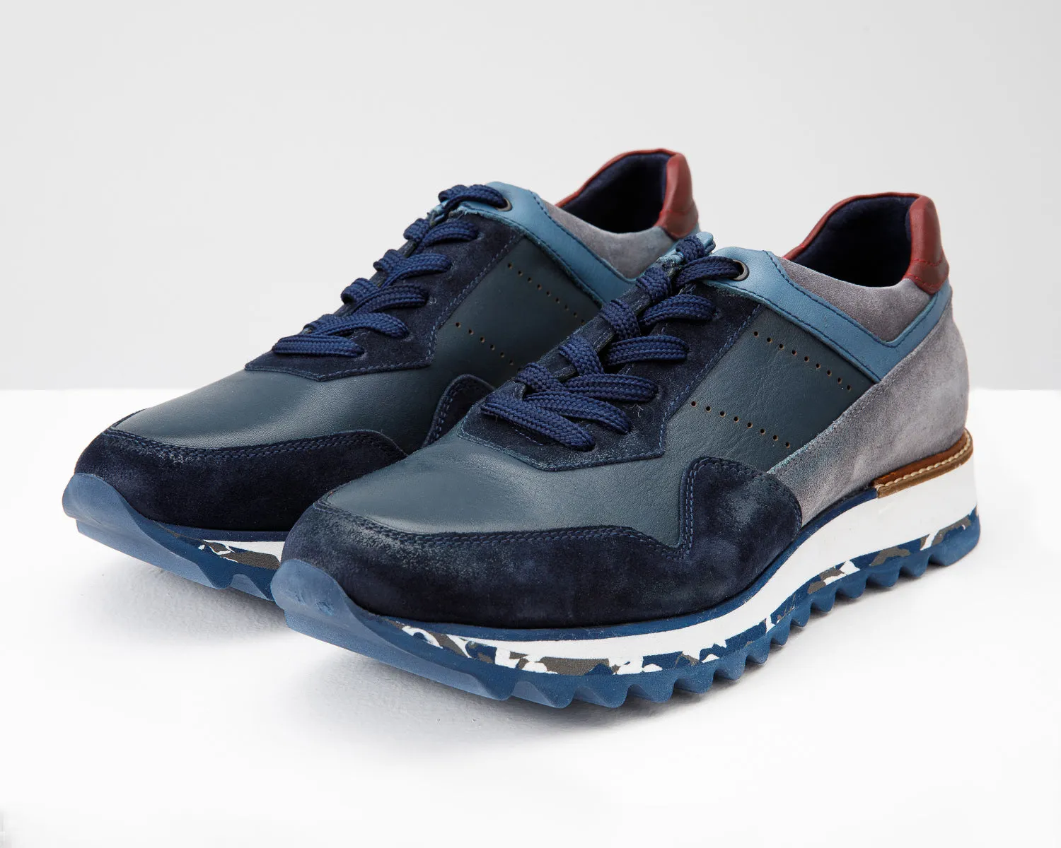 The Hoskova Navy Blue Leather Men Sneaker Slope-Grip