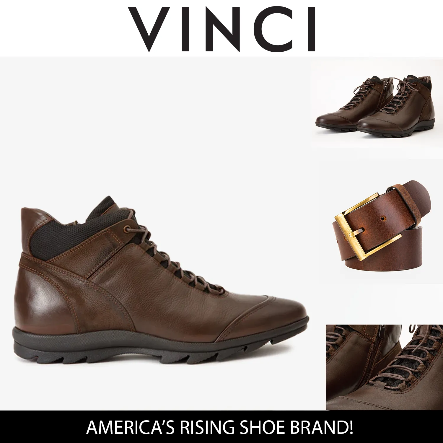 The Houston Leather Brown Lace-Up Casual Men Boot with a Zipper Strong Stitching