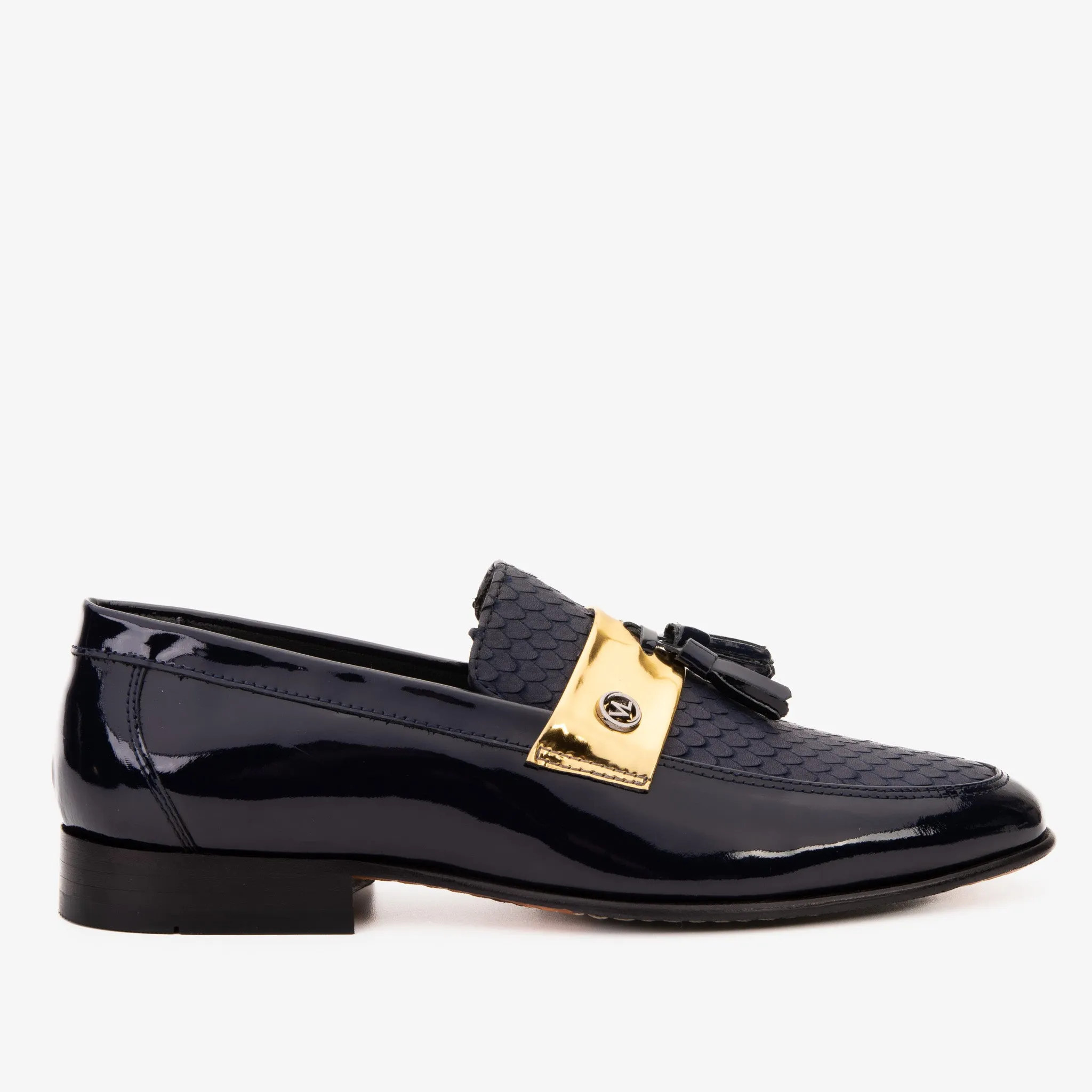 The Imperial Navy Blue & Gold Leather Men Dress Shoe Ankle wrap