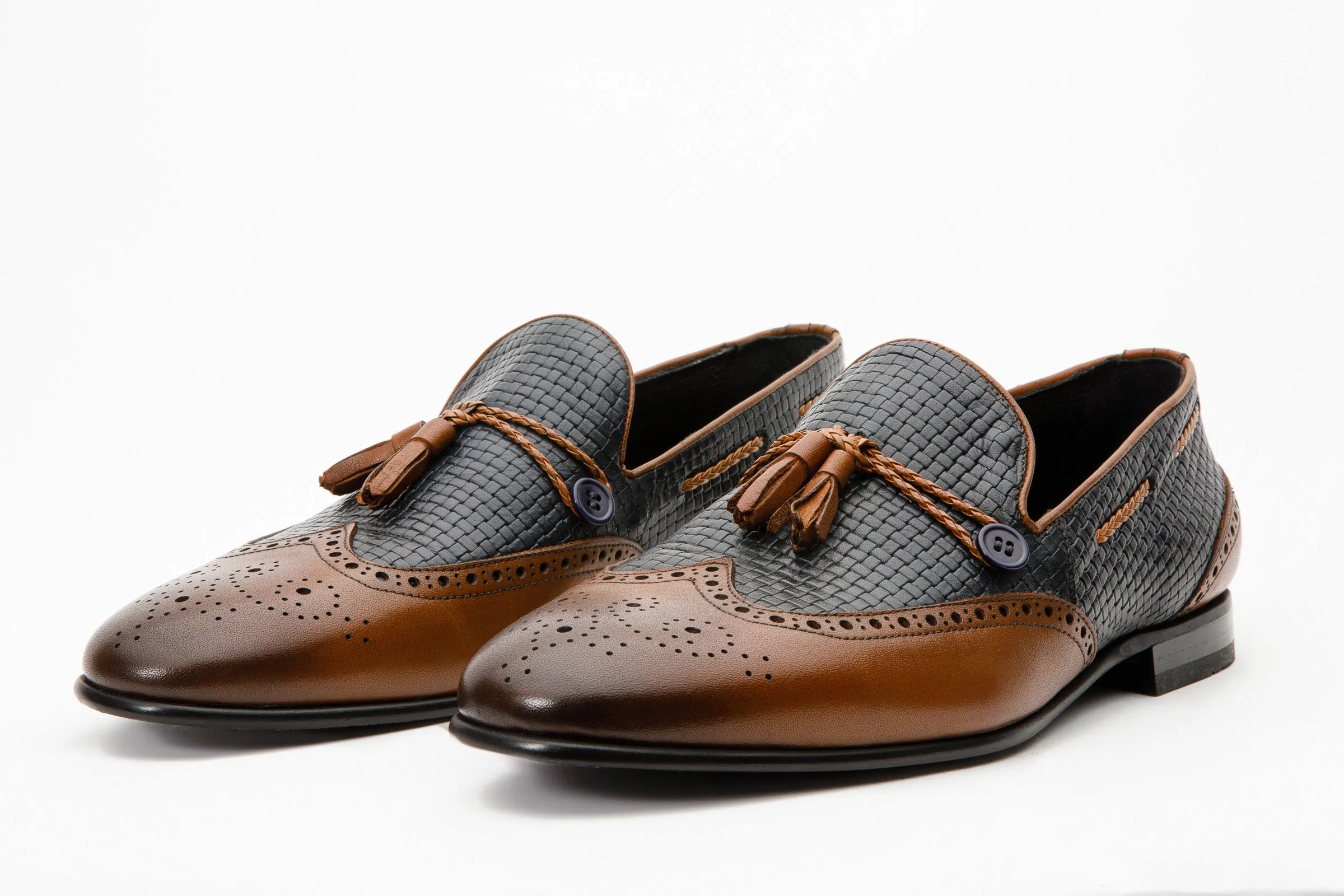 The Istanbul Tan & Navy Blue Leather Tassel Loafer Men Shoe Elevated