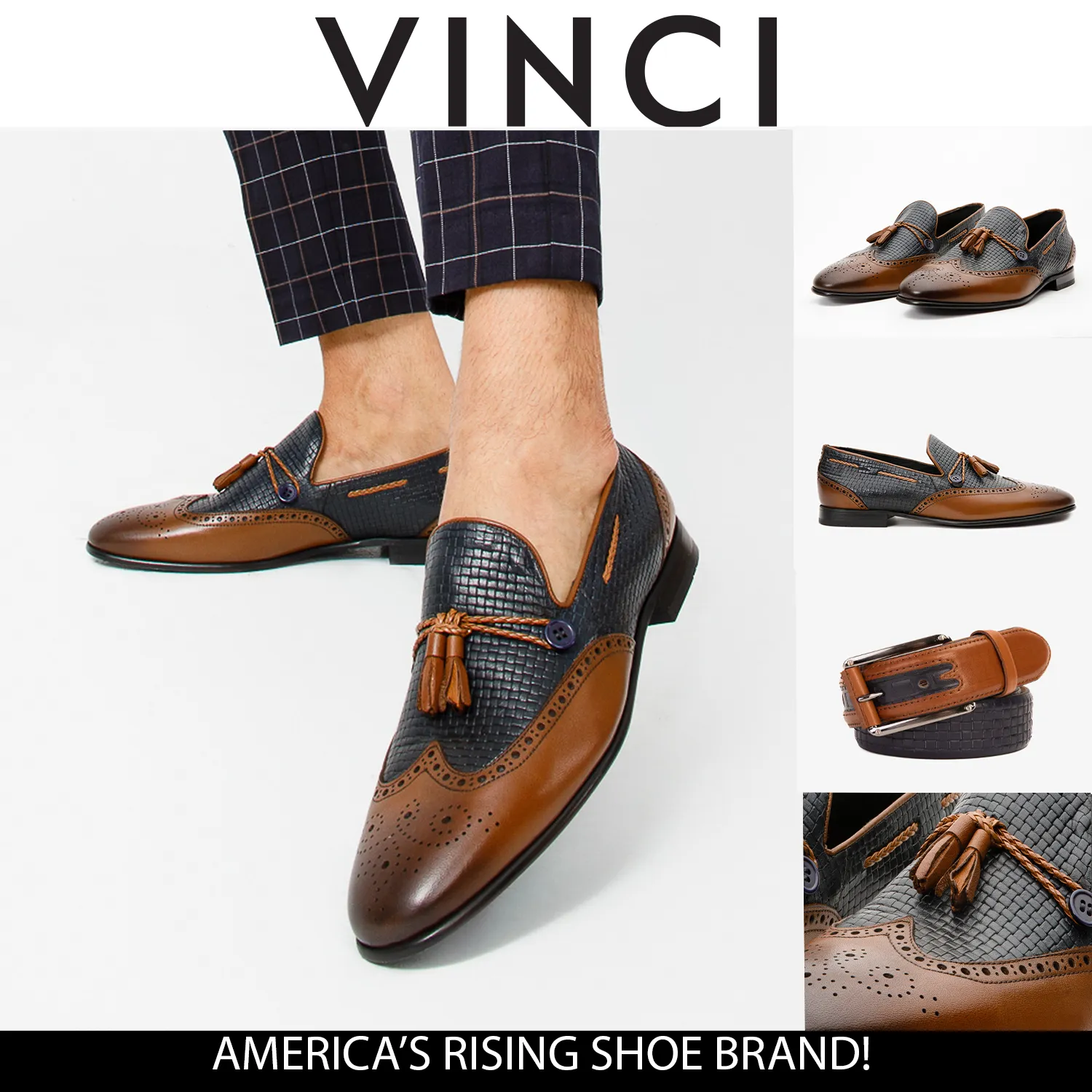 The Istanbul Tan & Navy Blue Leather Tassel Loafer Men Shoe Elevated