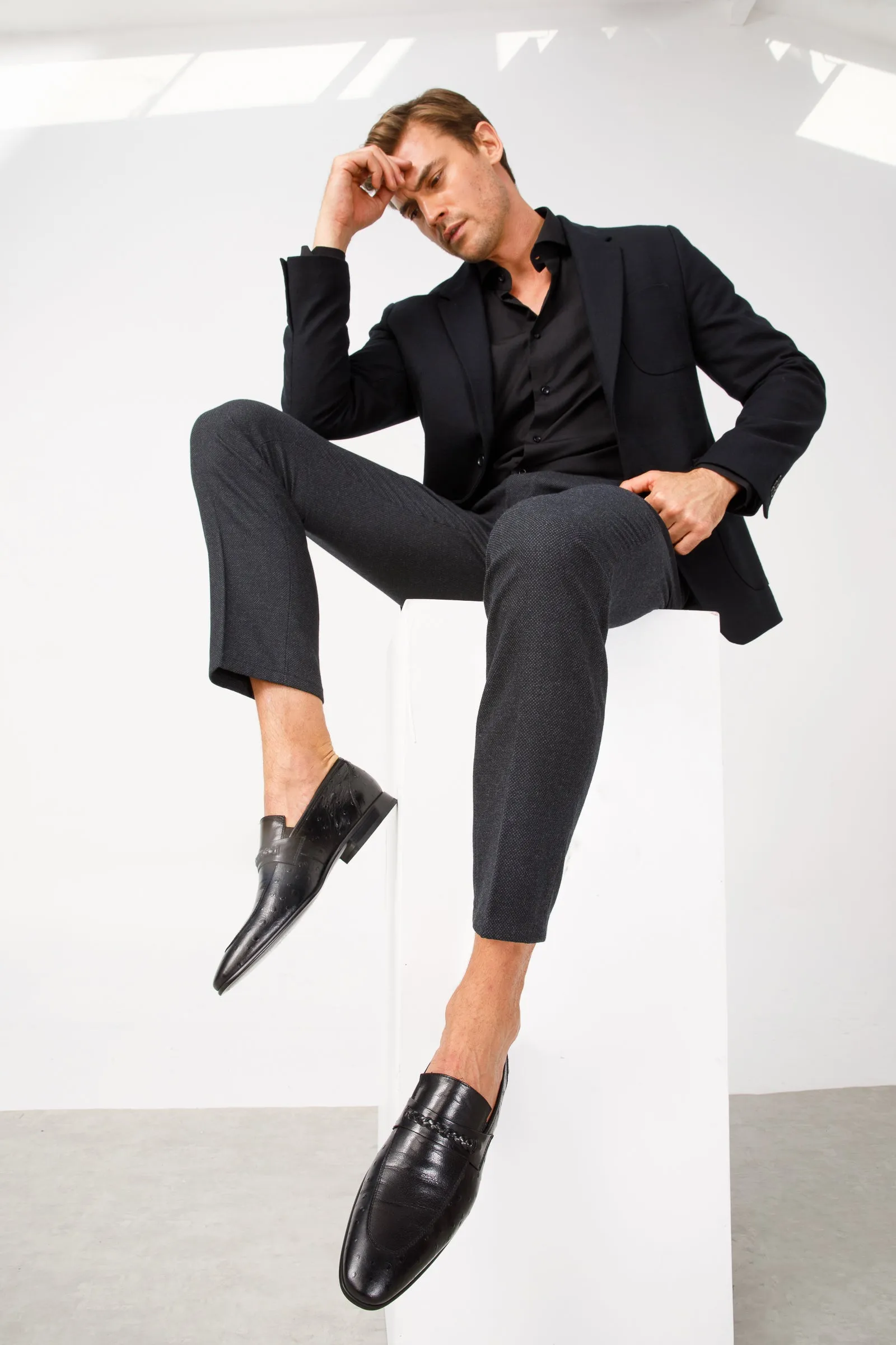 The Johannesburg Black Leather Dress Loafer Men  Shoe futuristic