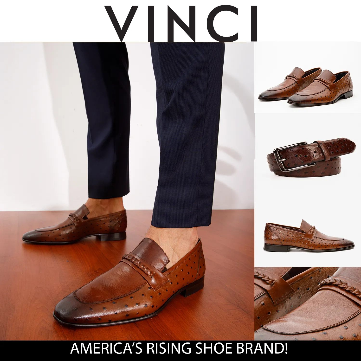 The Johannesburg Brown Leather Dress Loafer Men  Shoe ribbed