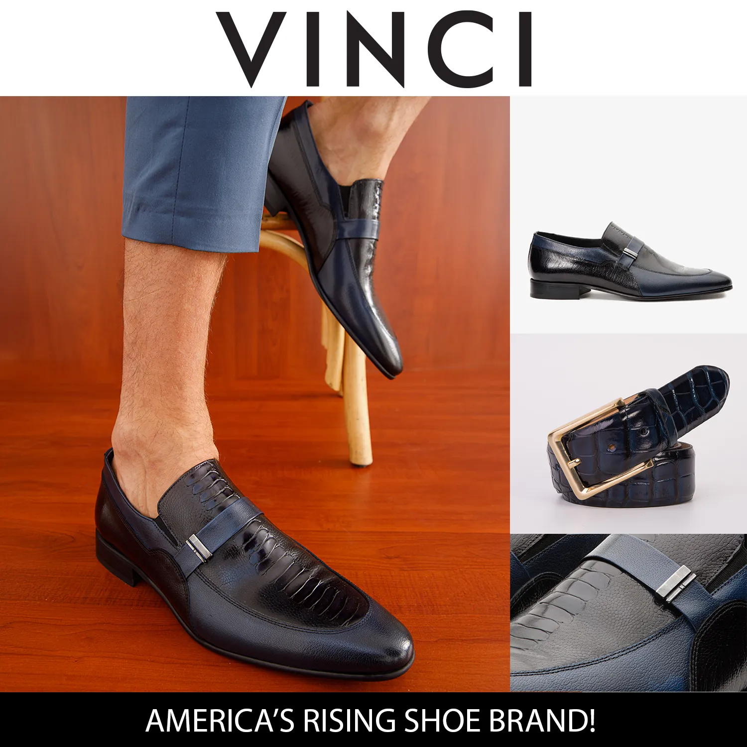 The Kazablanka Navy Leather Bit Loafer Men  Shoe Balance-Tech