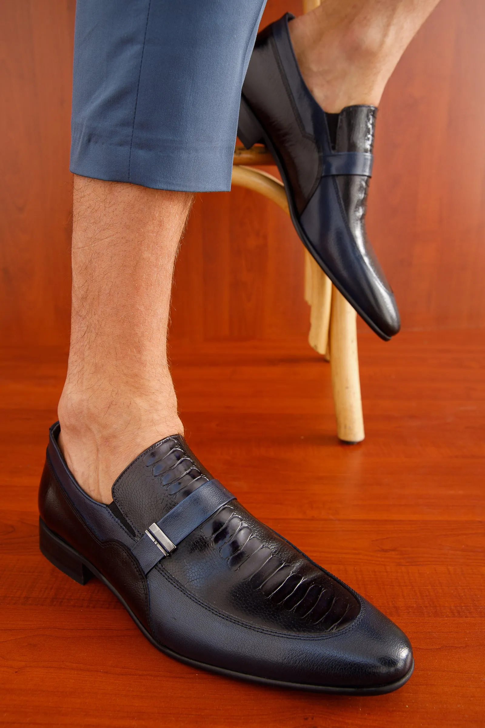 The Kazablanka Navy Leather Bit Loafer Men  Shoe Balance-Tech