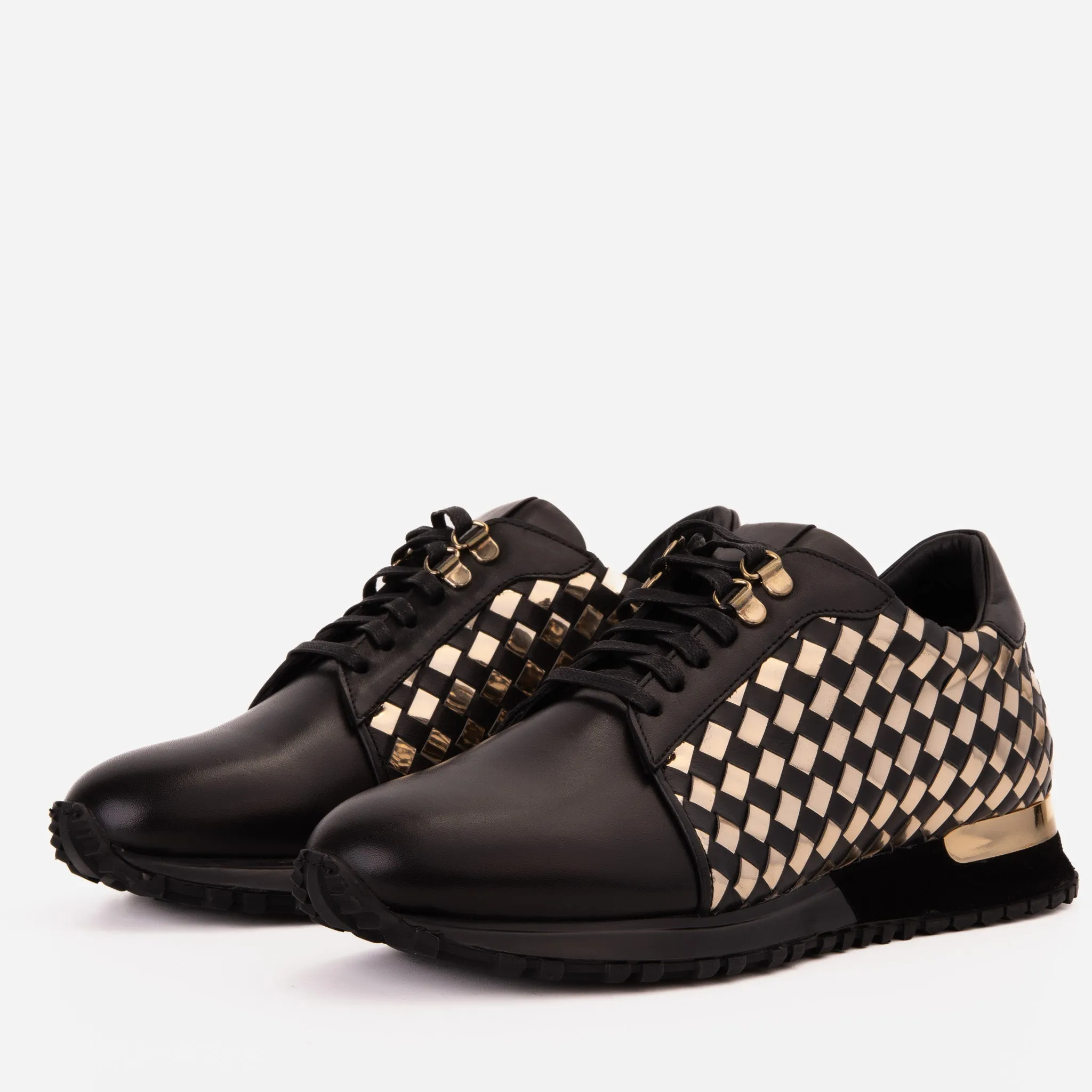 The Mackenzie Black & Gold Woven Leather Men Sneaker Dry-Land