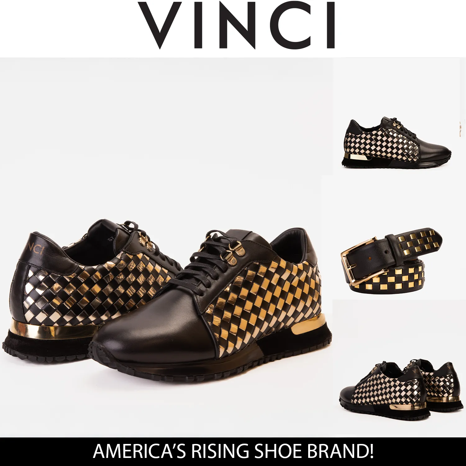 The Mackenzie Black & Gold Woven Leather Men Sneaker Dry-Land