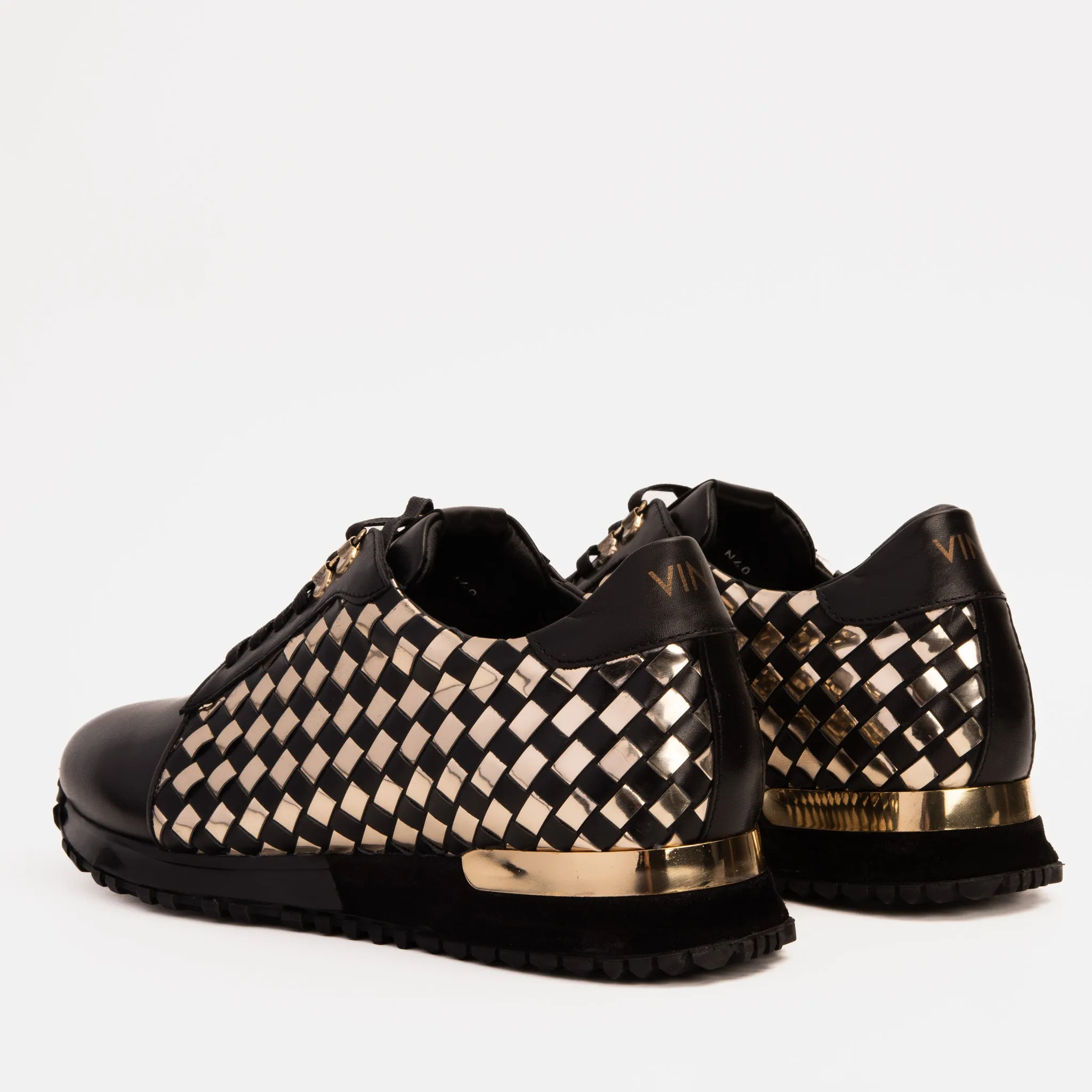 The Mackenzie Black & Gold Woven Leather Men Sneaker Dry-Land