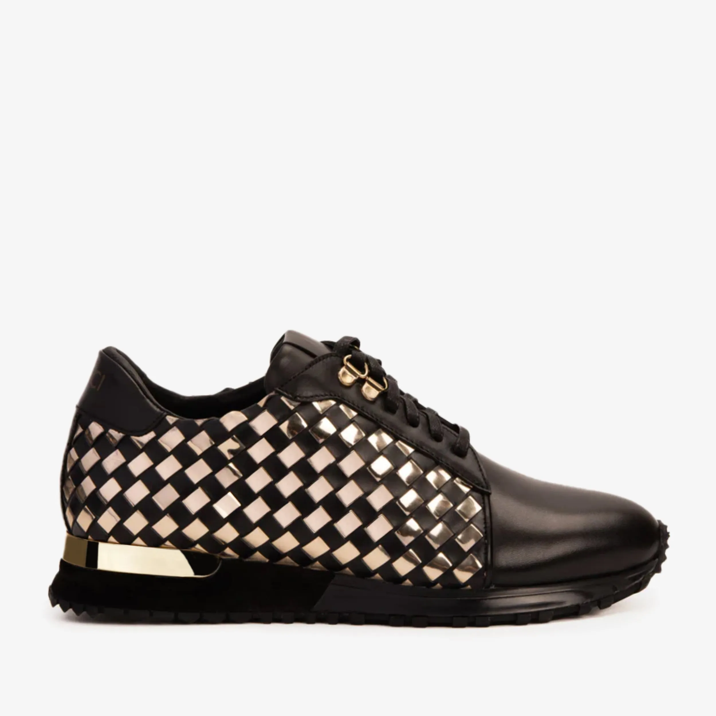 The Mackenzie Black & Gold Woven Leather Men Sneaker Leather Upper Flexibility Feature