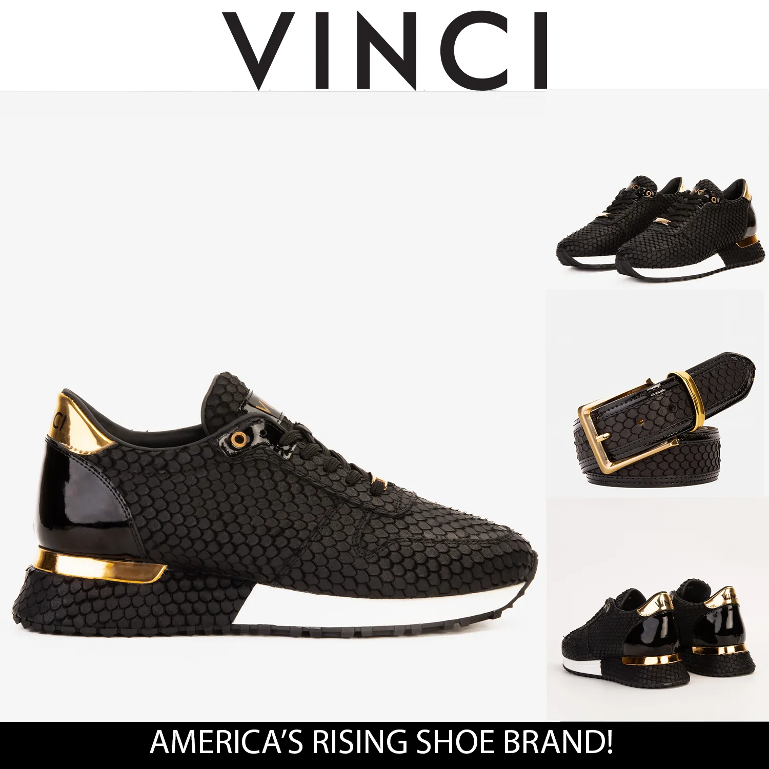 The Majesty Black & Gold Leather Men Sneaker Light-Core