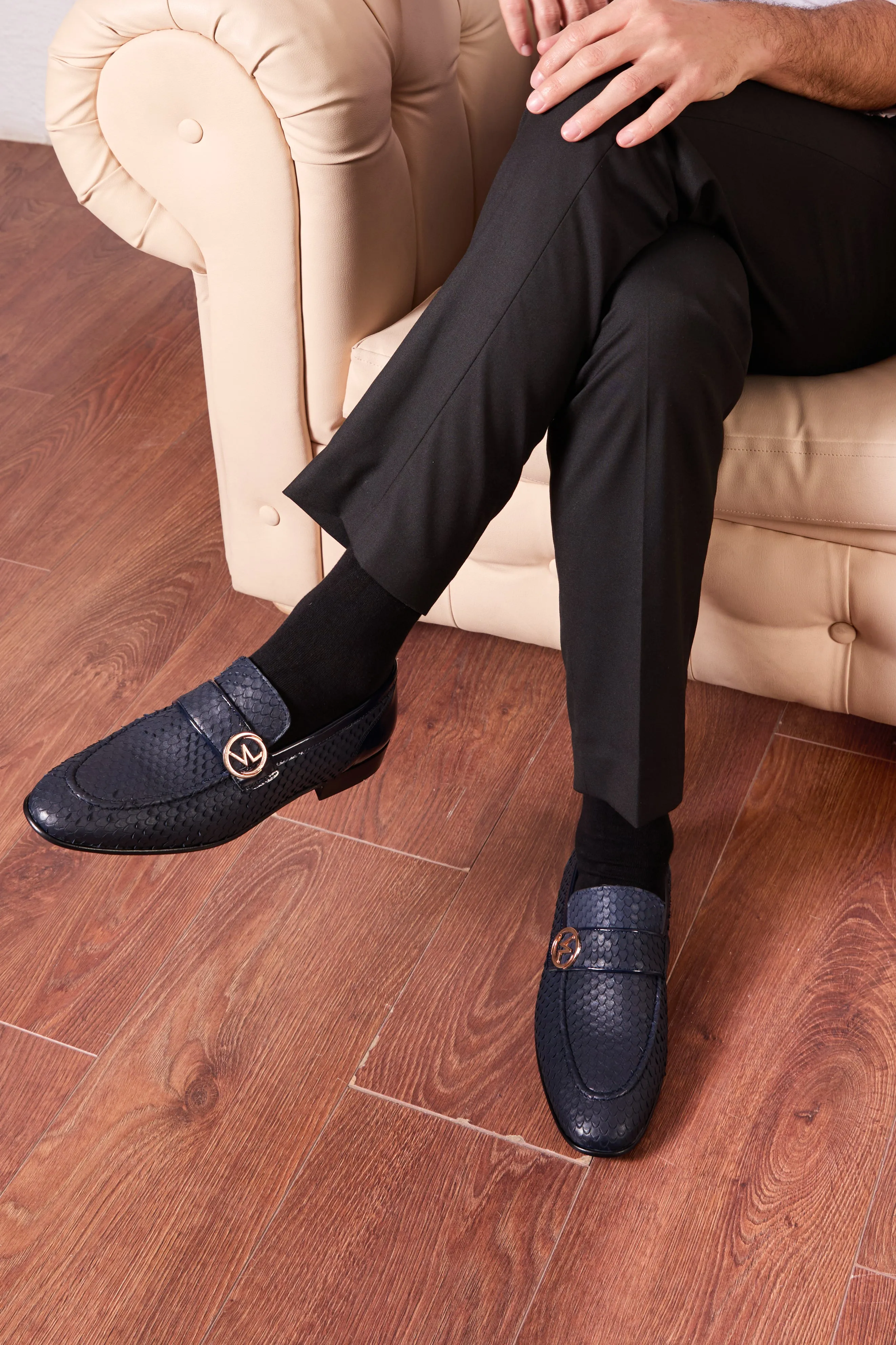The Monarch Navy Blue Leather Men Dress Shoe Agile-Step