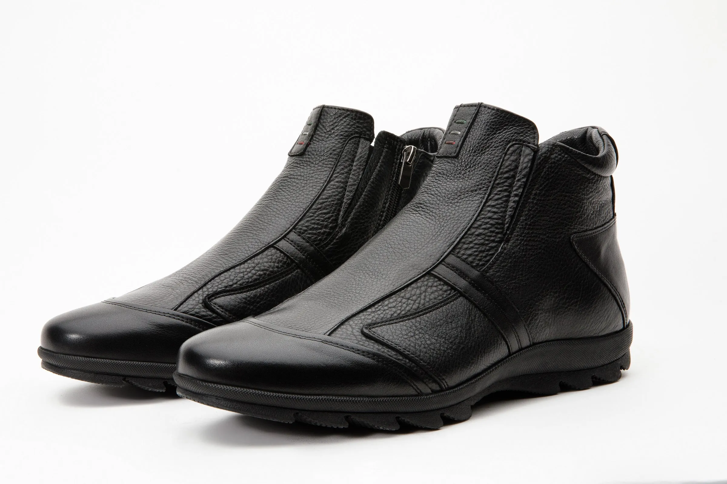 The Montreal Black Leather Casual Zip-Up Ankle Men Boot Hiking