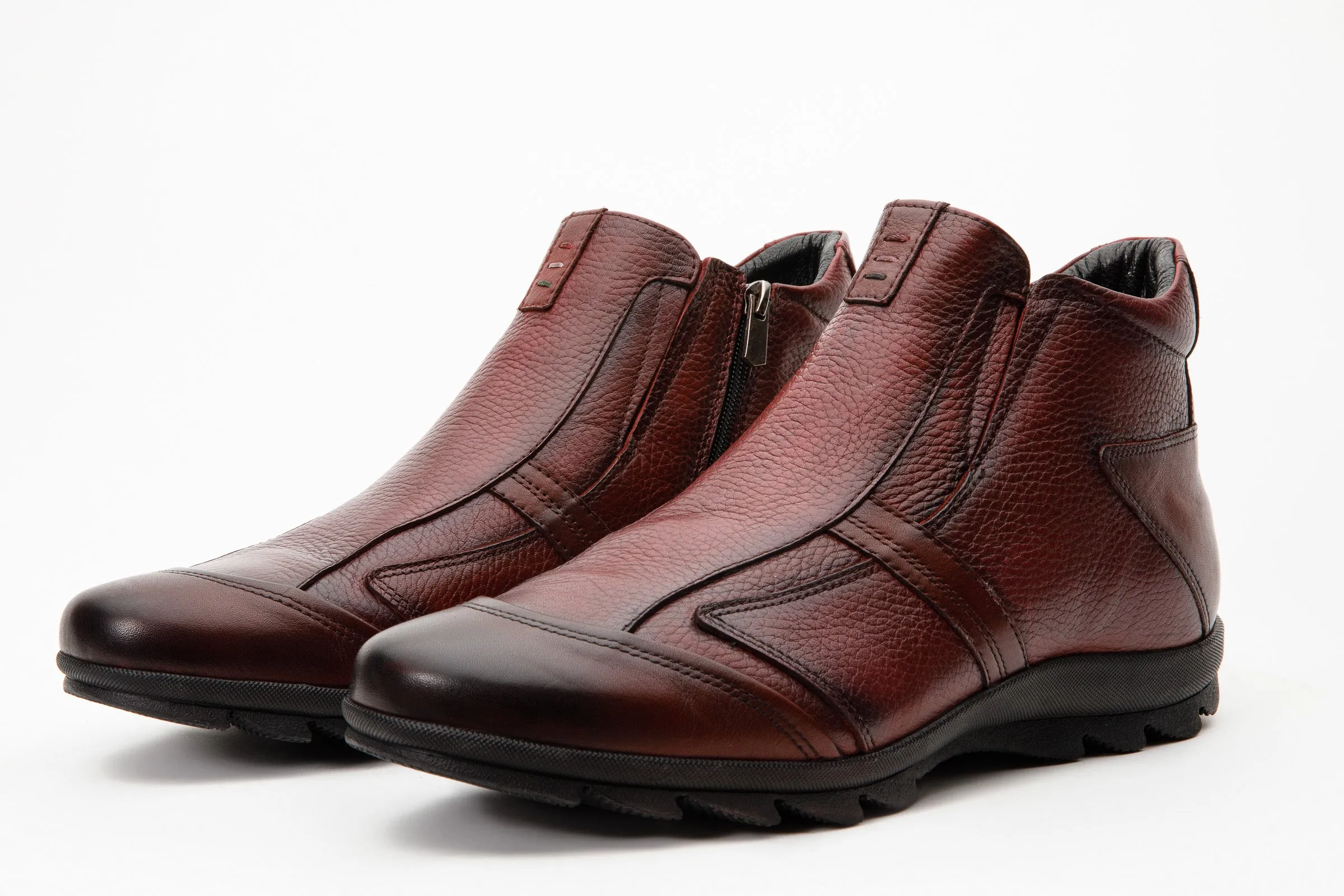 The Montreal Burgundy Leather Casual Zip-Up Ankle Men Boot Transparent-Core