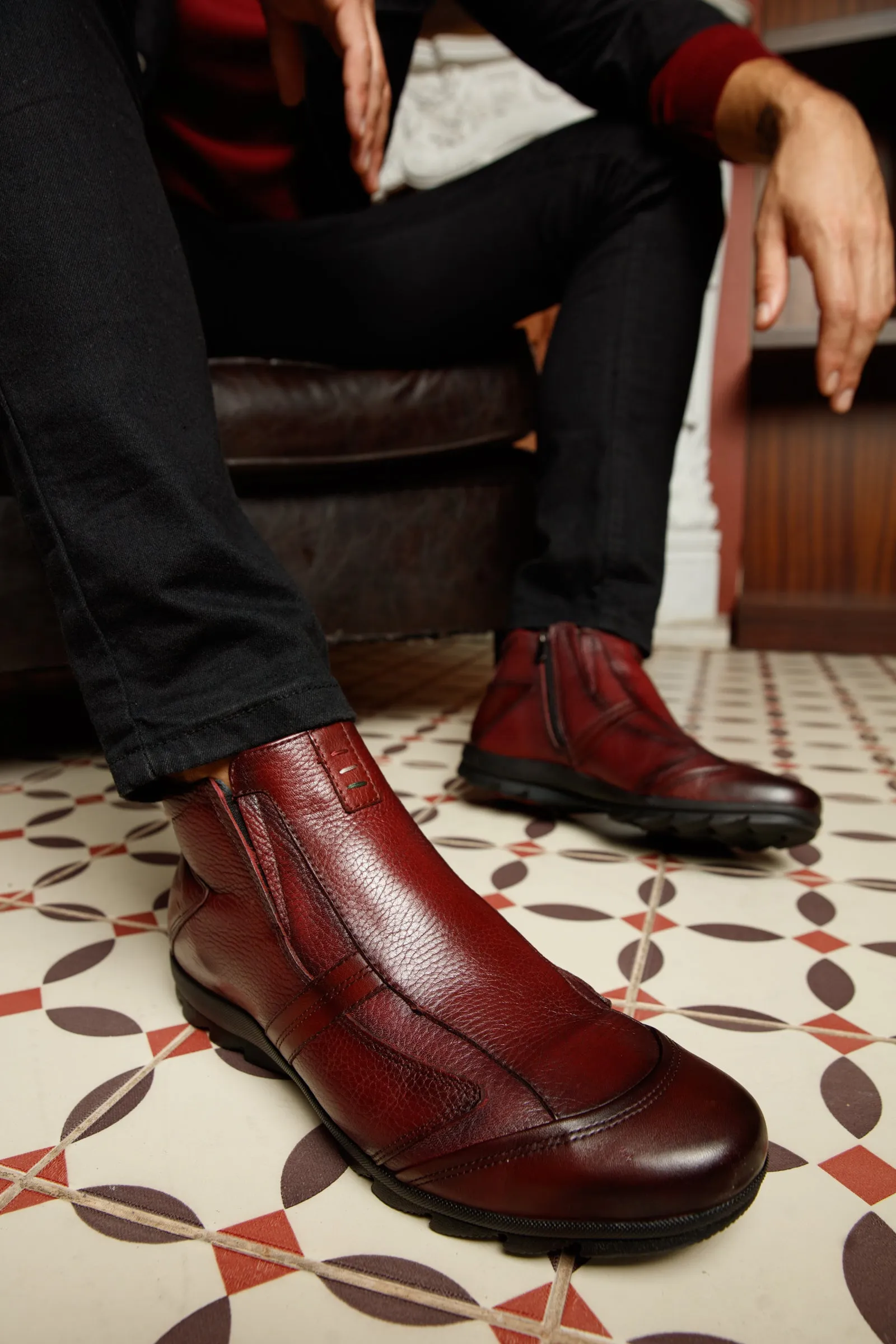 The Montreal Burgundy Leather Casual Zip-Up Ankle Men Boot Transparent-Core