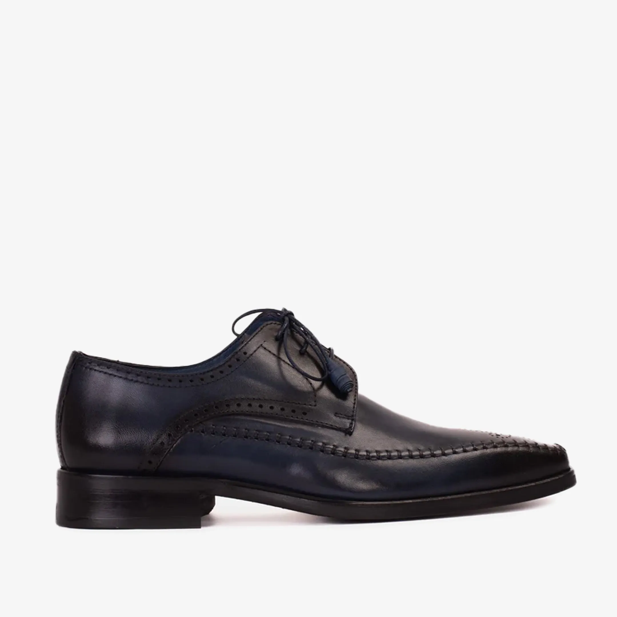 The Moon Navy Blue Leather Derby Men  Shoe Stretchable Material