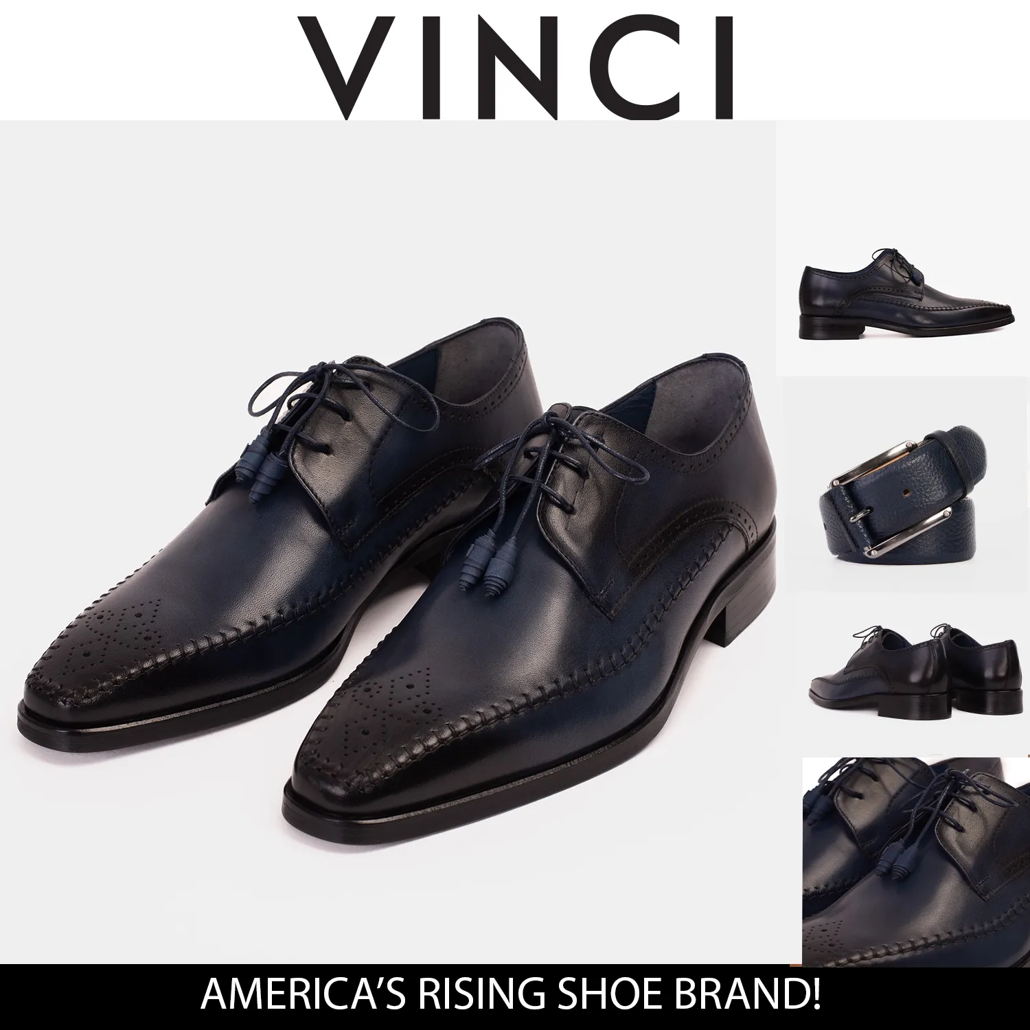The Moon Navy Blue Leather Derby Men  Shoe Studio