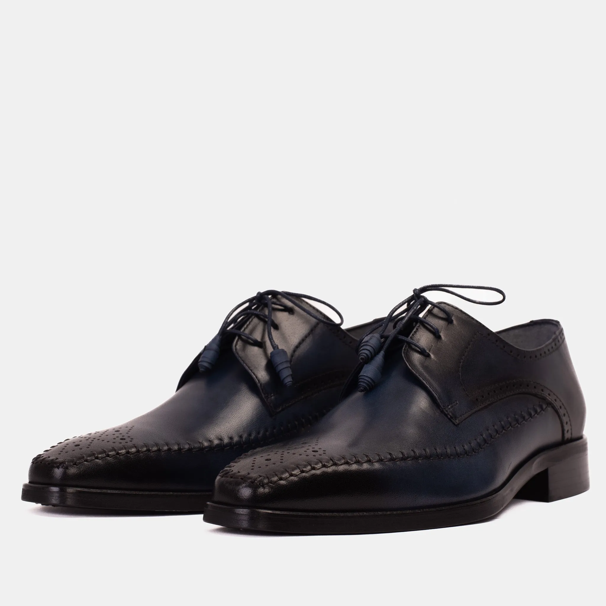 The Moon Navy Blue Leather Derby Men  Shoe Studio