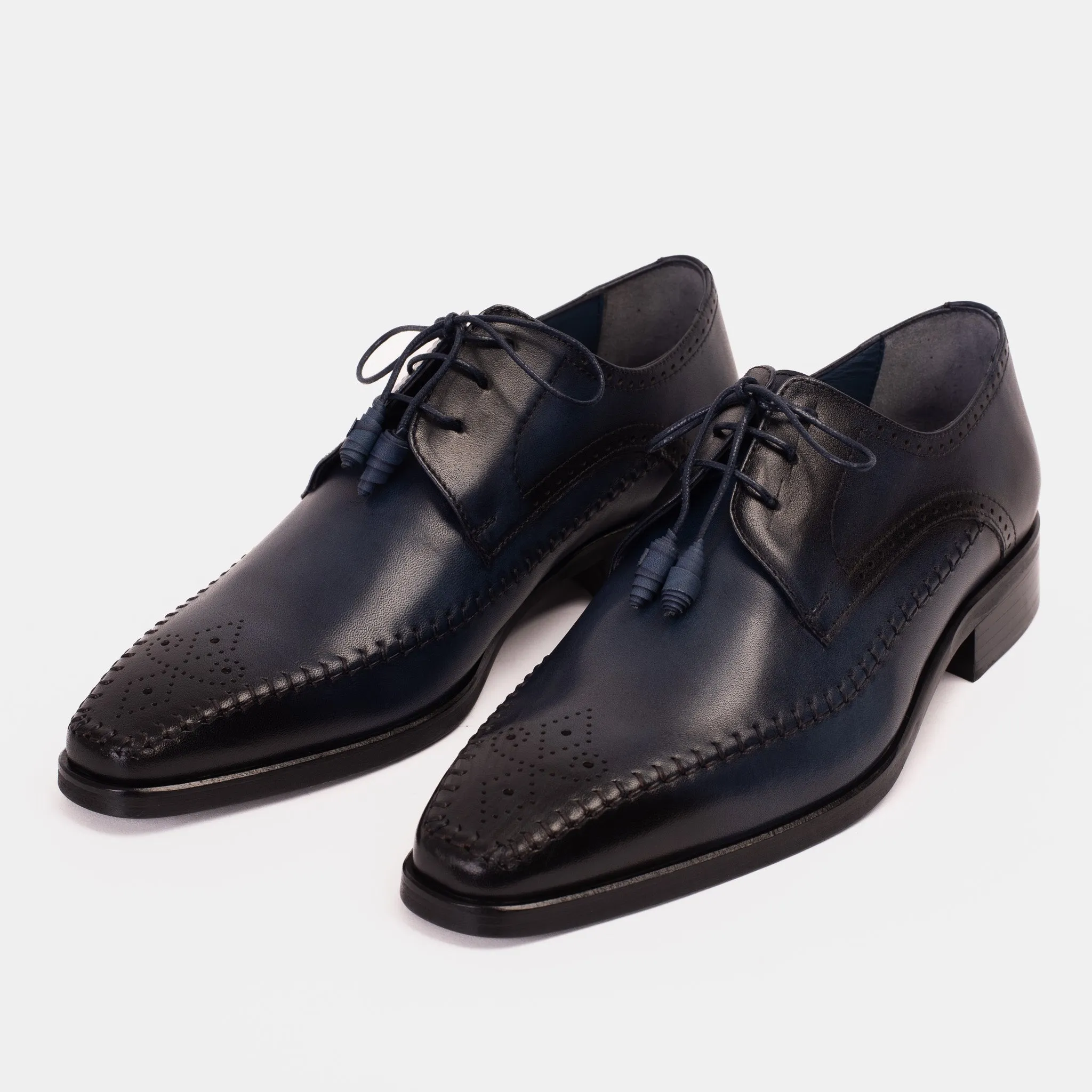 The Moon Navy Blue Leather Derby Men  Shoe Studio
