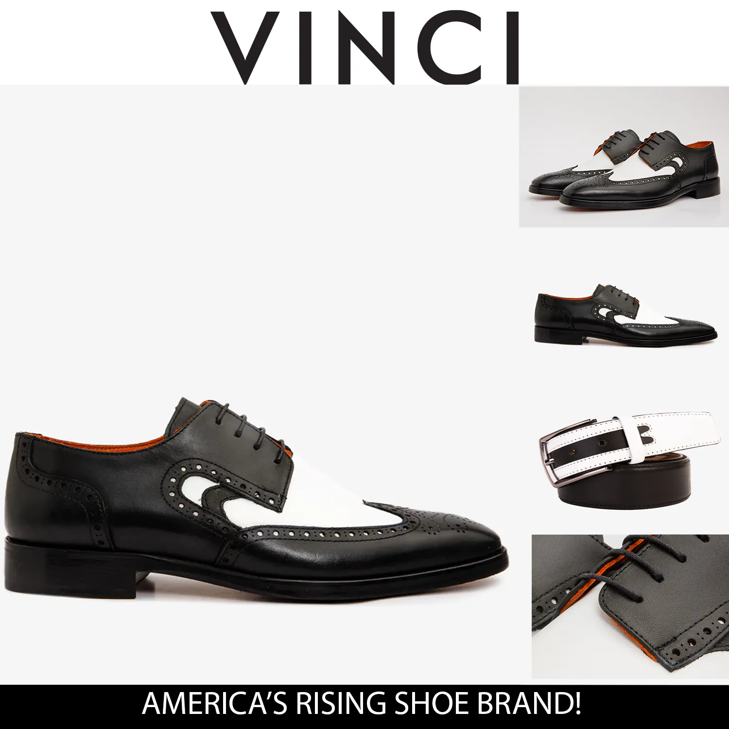 The Neiva Black & White Wingtip Semi Brogue Derby Men Shoe Stone-Accent