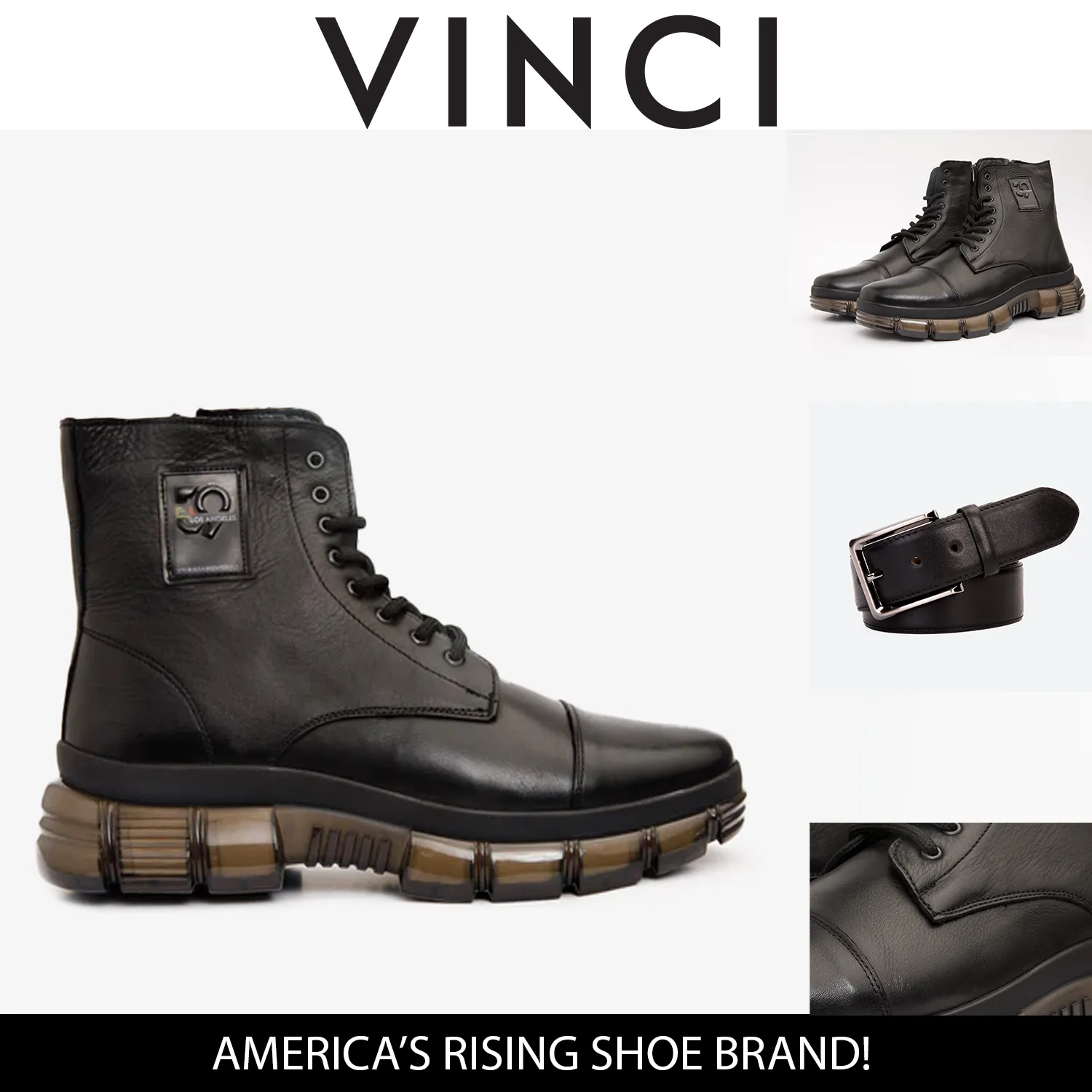 The Ottova Black Leather Lace-Up Sneaker Men Boot with a Zipper Yoga