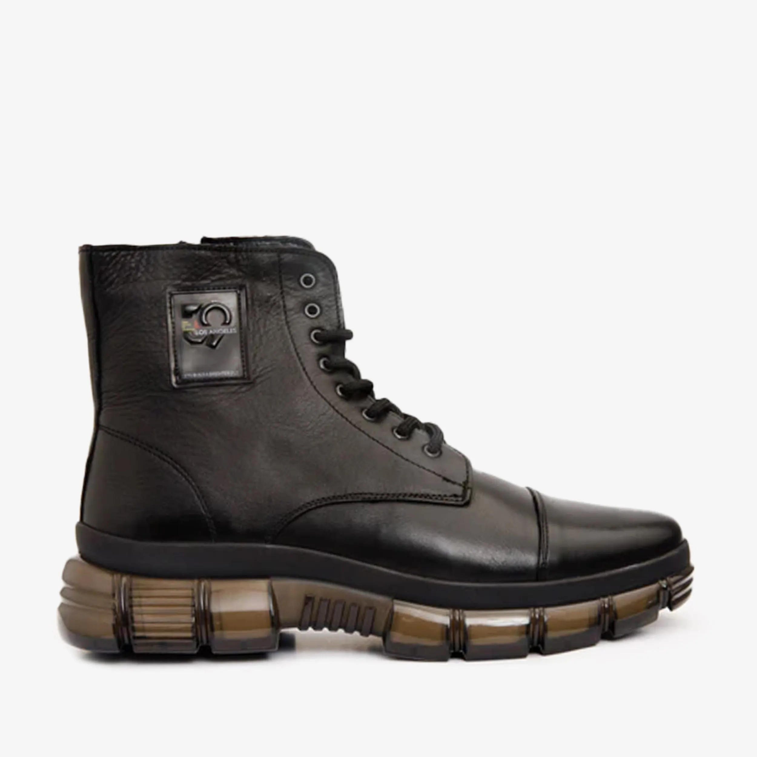 Snow Ride The Ottova Black Leather Lace-Up Sneaker Men Boot with a Zipper