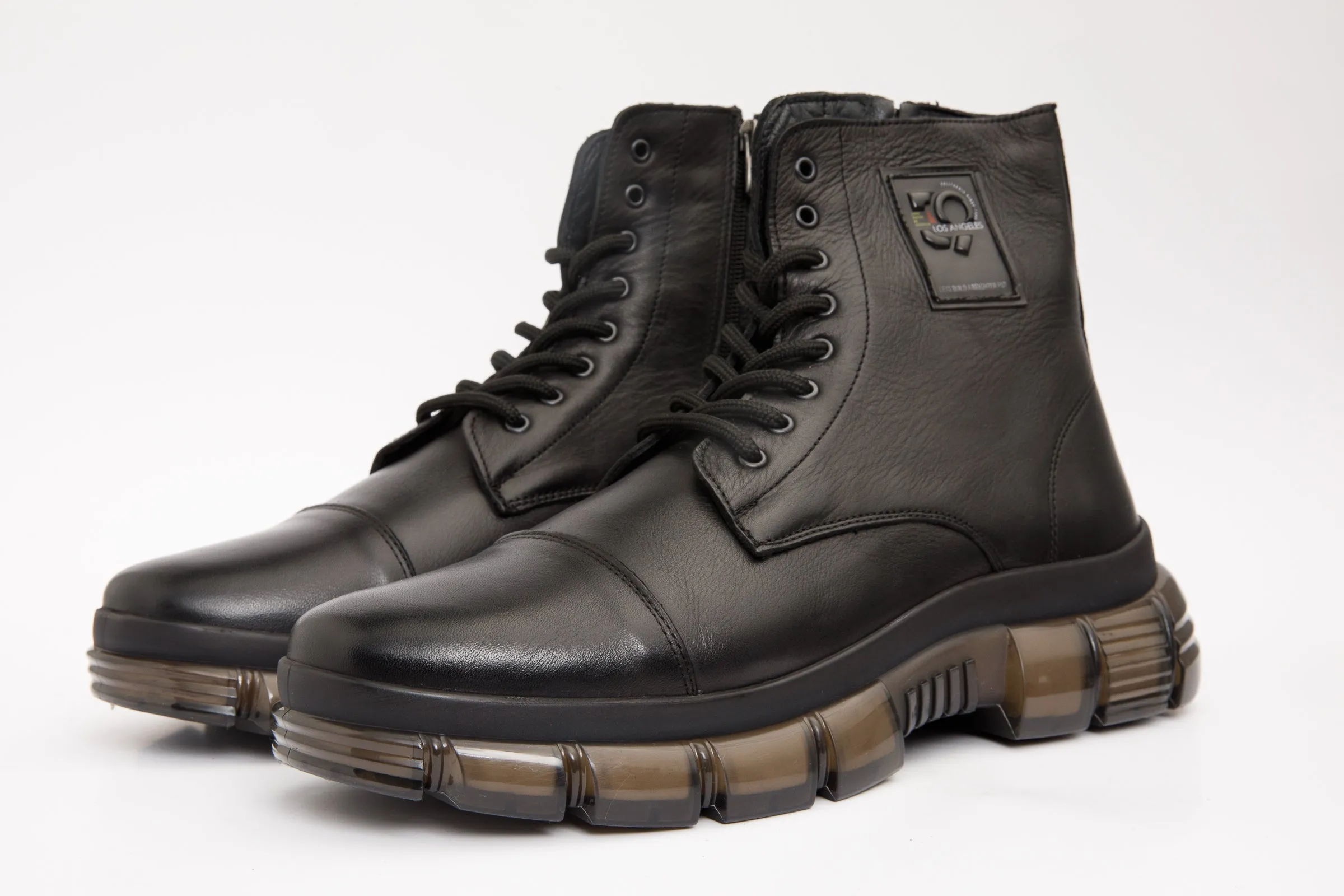 The Ottova Black Leather Lace-Up Sneaker Men Boot with a Zipper Yoga