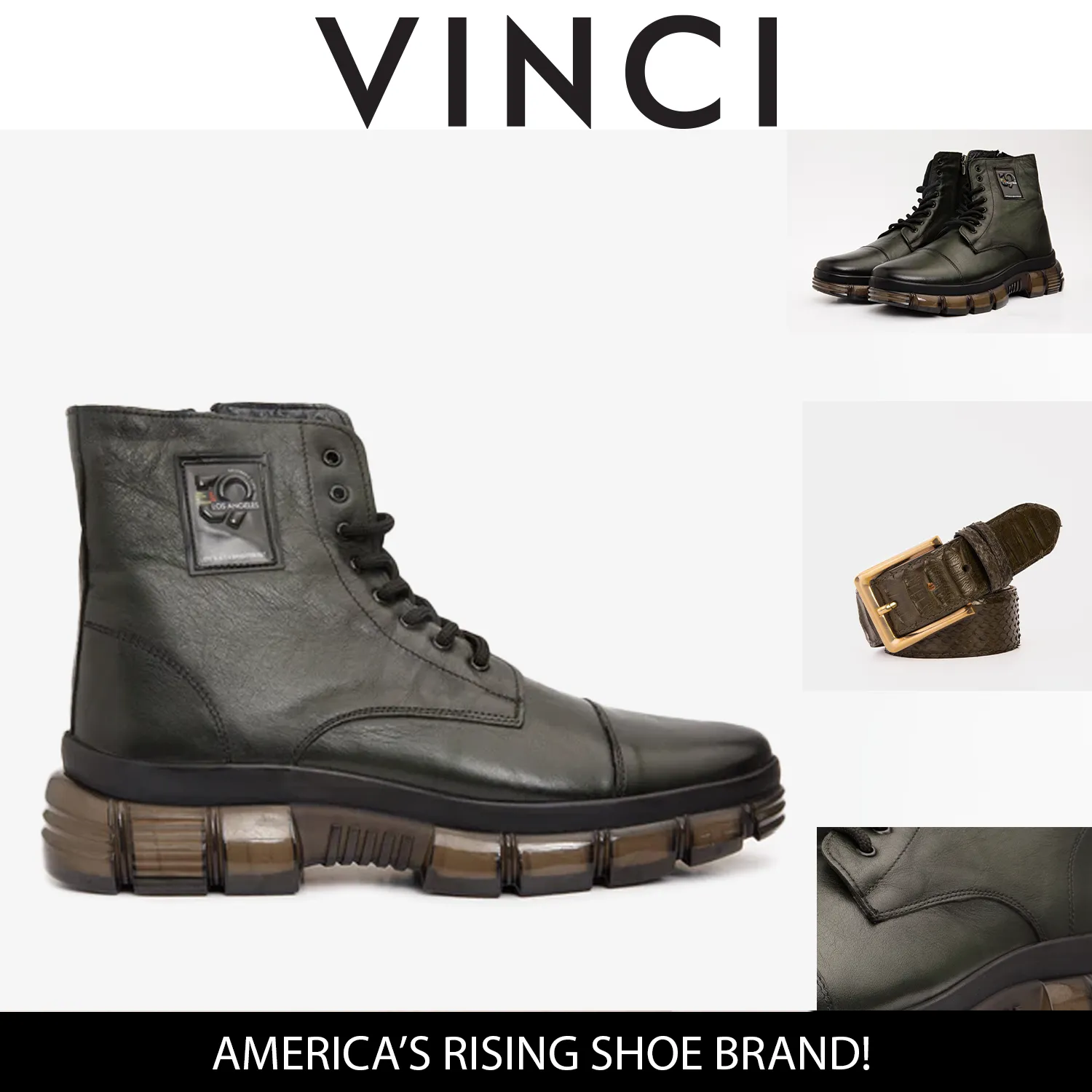 The Ottova Green Leather Lace-Up Sneaker Men Boot with a Zipper Propel-Tech