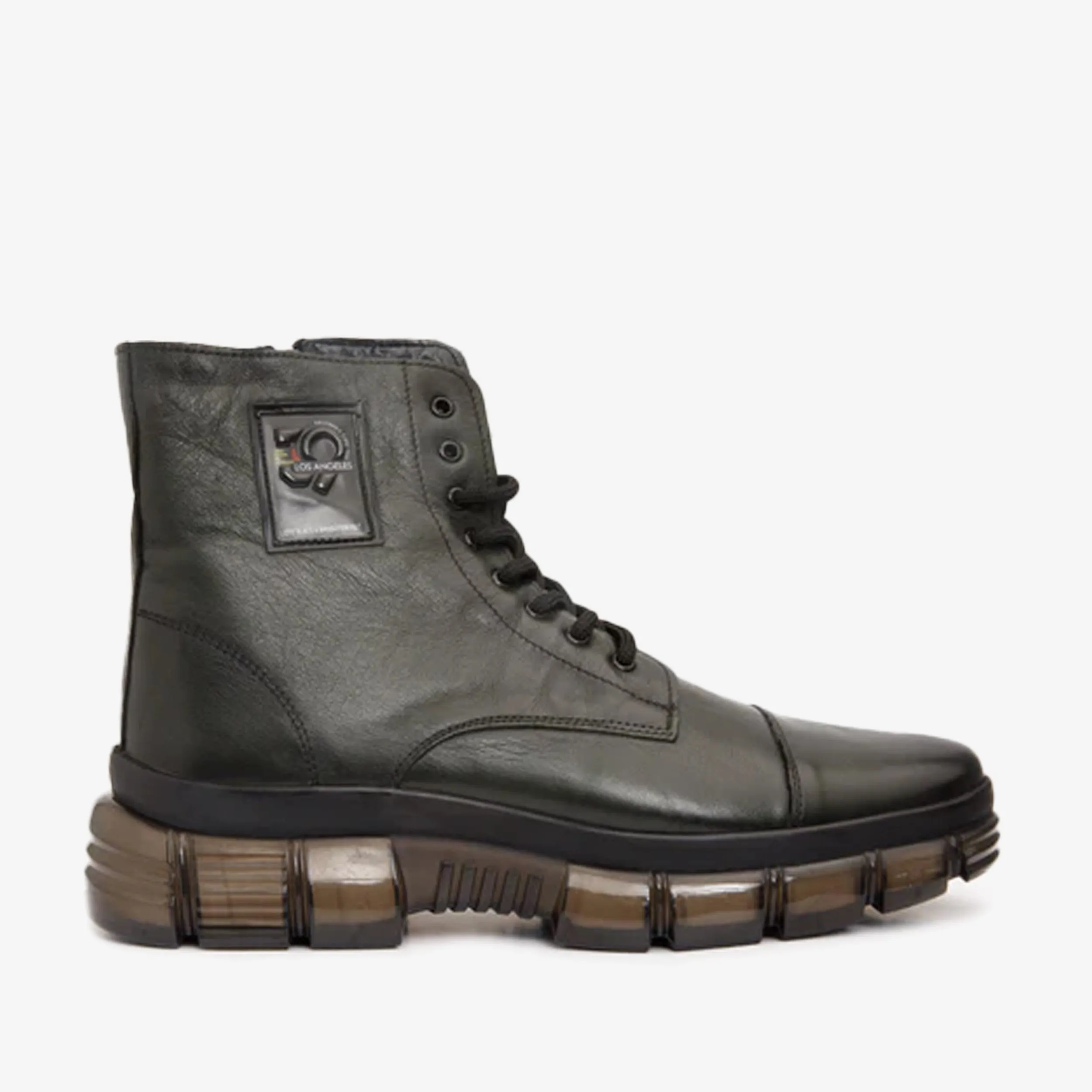 Wide Path Cushioned The Ottova Green Leather Lace-Up Sneaker Men Boot with a Zipper