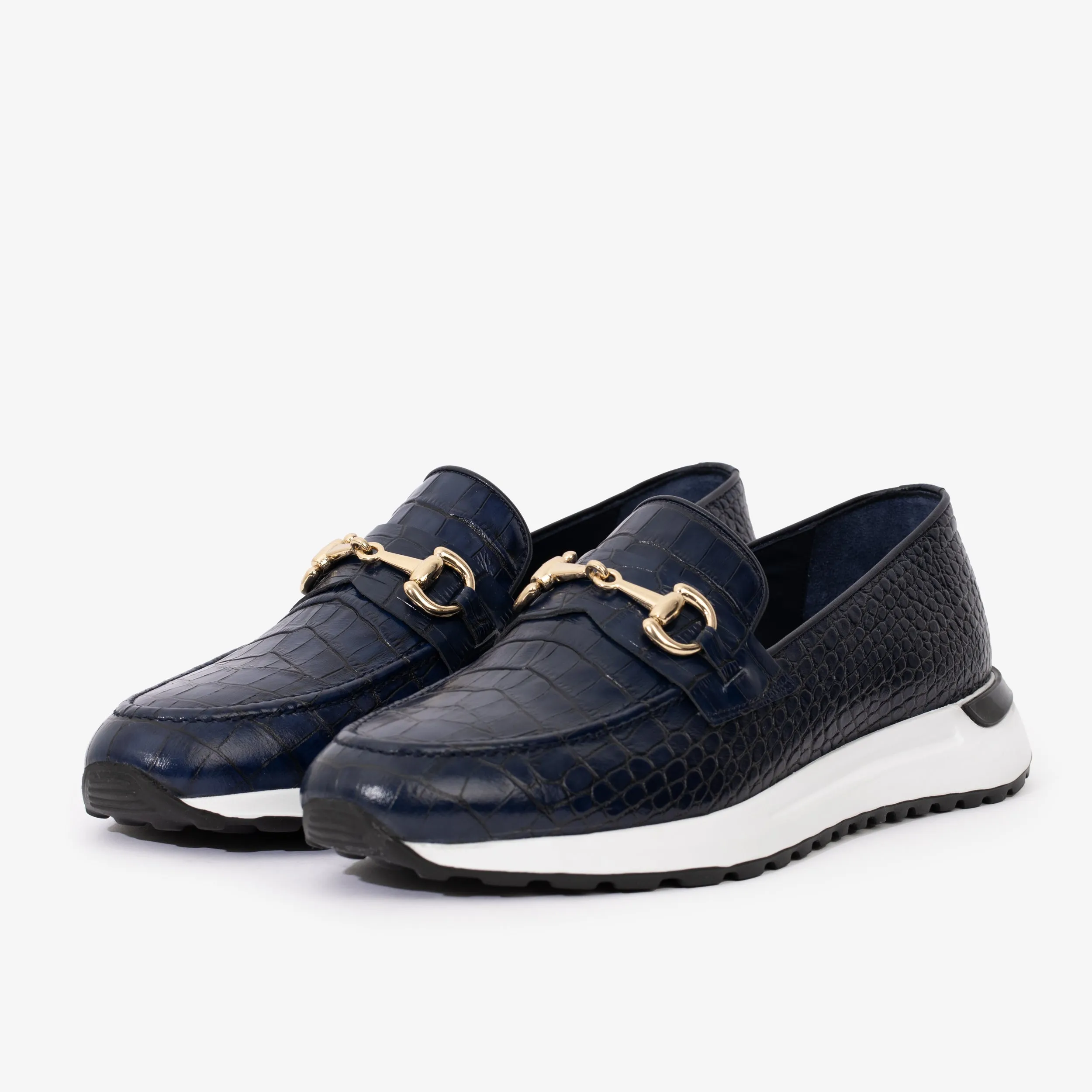 The Padova Navy Blue Leather Men Sneaker Pattern-Print